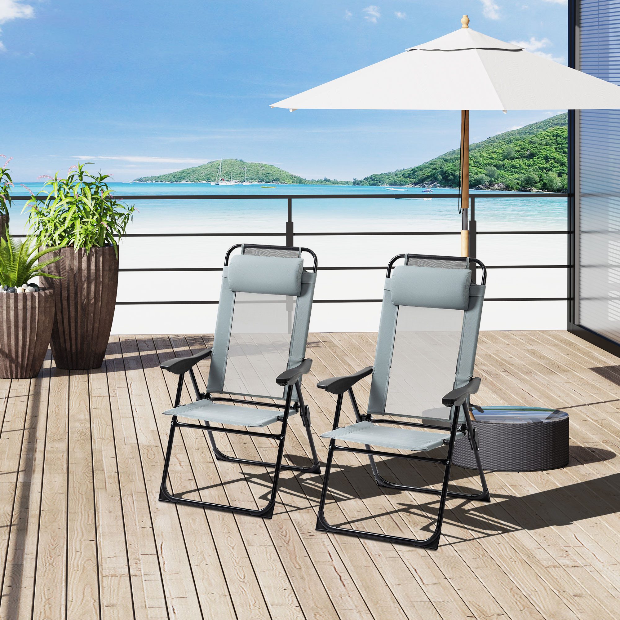 CHICFURN Gartenstuhl 2er-Set Klappstuhl mit verstellbarer Rücken- und Armlehne (Packung, 2 St), Bis 120 kg belastbar, für Garten, Balkon und Outdoor-Bereiche