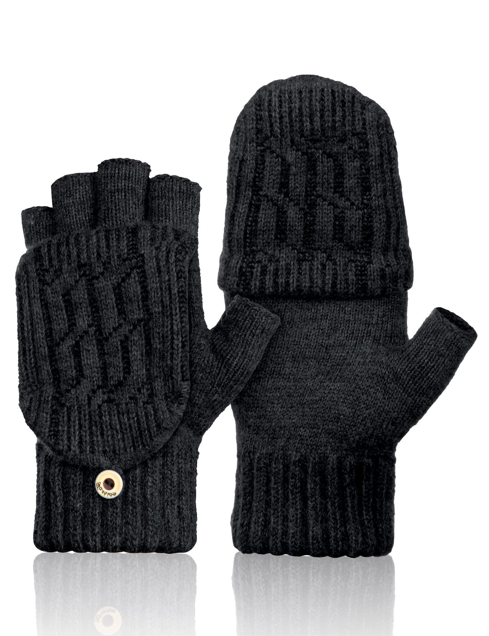 Cachito Strickhandschuhe Halbfingerhandschuhe mit Kappe,Winter Flip Handschuhe mit Berührung Fingerlose Handschuhe Winterhandschuhe für Damen Herren