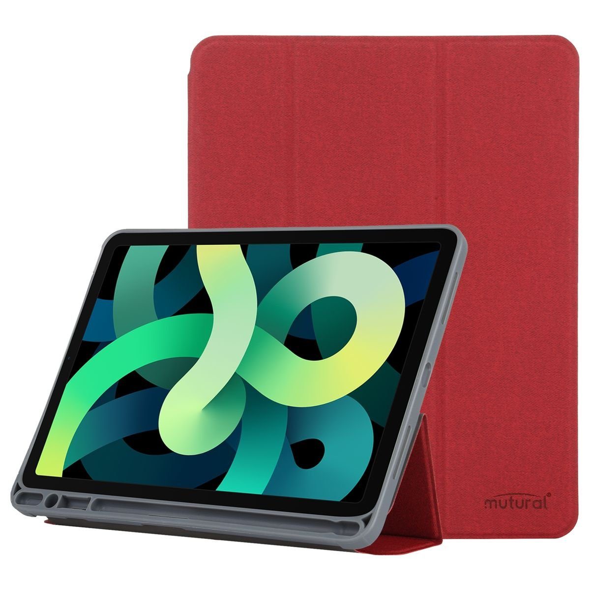 Wigento Tablet-Hülle Für Apple iPad Pro 12.9 2020 Original Mutural 3 folt  Wake UP Smart Cover Tablet Tasche Rot Etuis