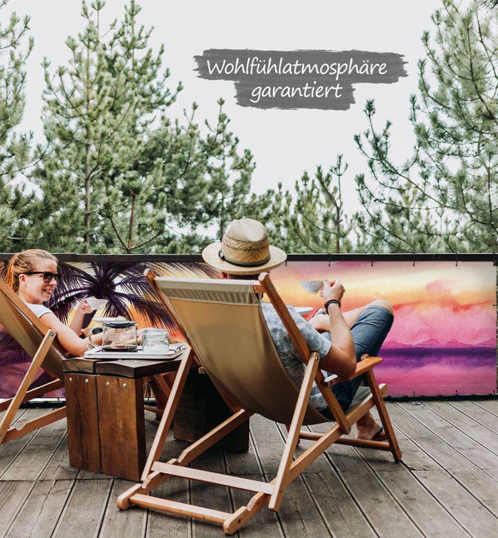 Thumbnail - MyMaxxi Sichtschutzelement Balkonbanner Sonnenuntergang Strand Balkon Sichtschutz Garten, (Bambus grün)
