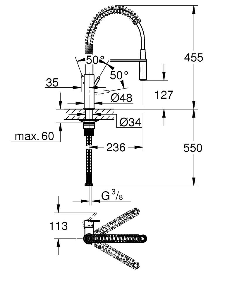 Grohe Küchenarmatur Einhebel Spültischbatterie, QuickFix, Hochdruck, chrom (30361000)