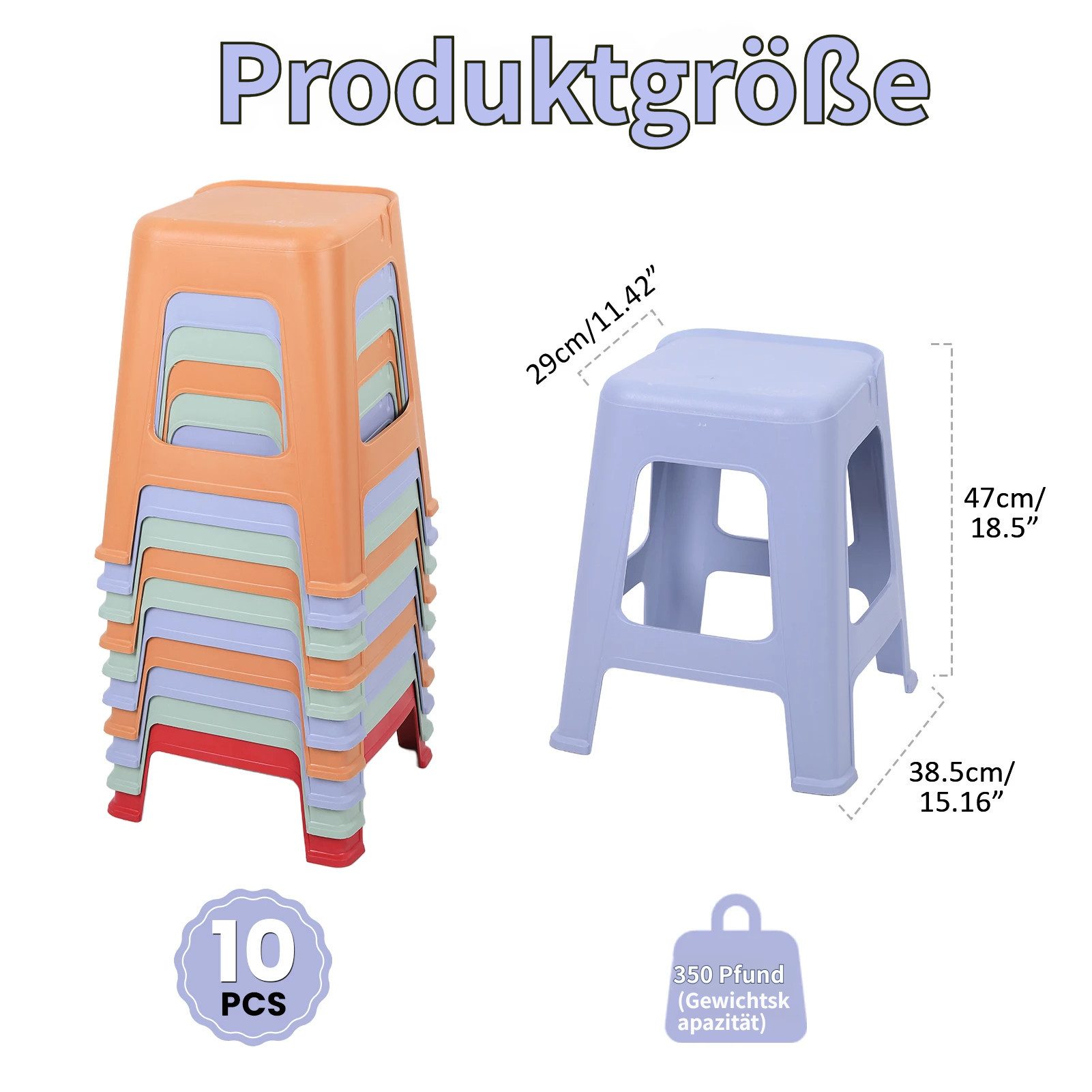 Rutaqian Sitzhocker 10 stapelbare Hocker für Klassenzimmer, 47 cm hoch, Kunststoffhocker, Tragbare Stühle ohne Rückenlehne für Klassenzimmer Büro und Zuhause – Bild 2 von 5