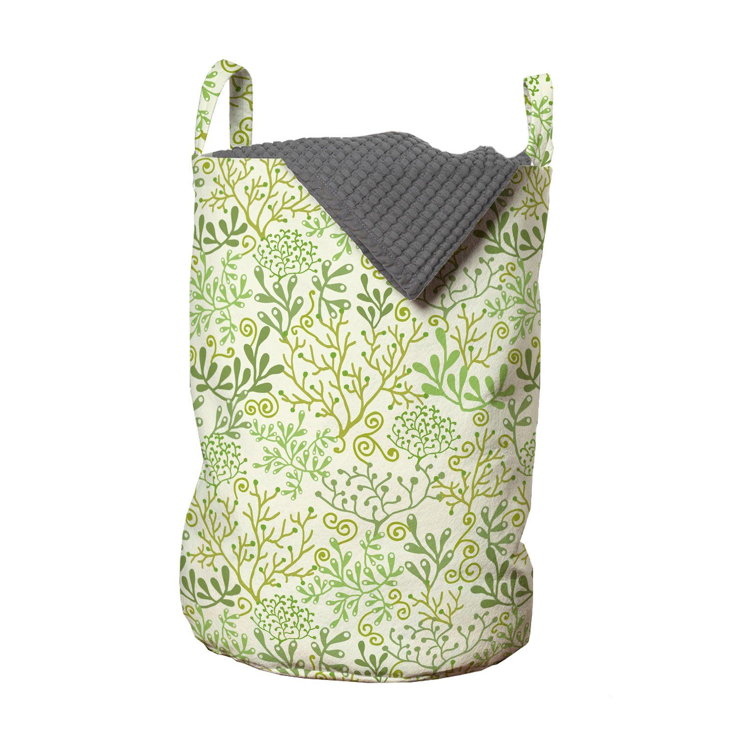 Abakuhaus Wäschesäckchen Wäschekorb mit Griffen Kordelzugverschluss für Waschsalons, Botanisch Pastellgrün Seaweeds
