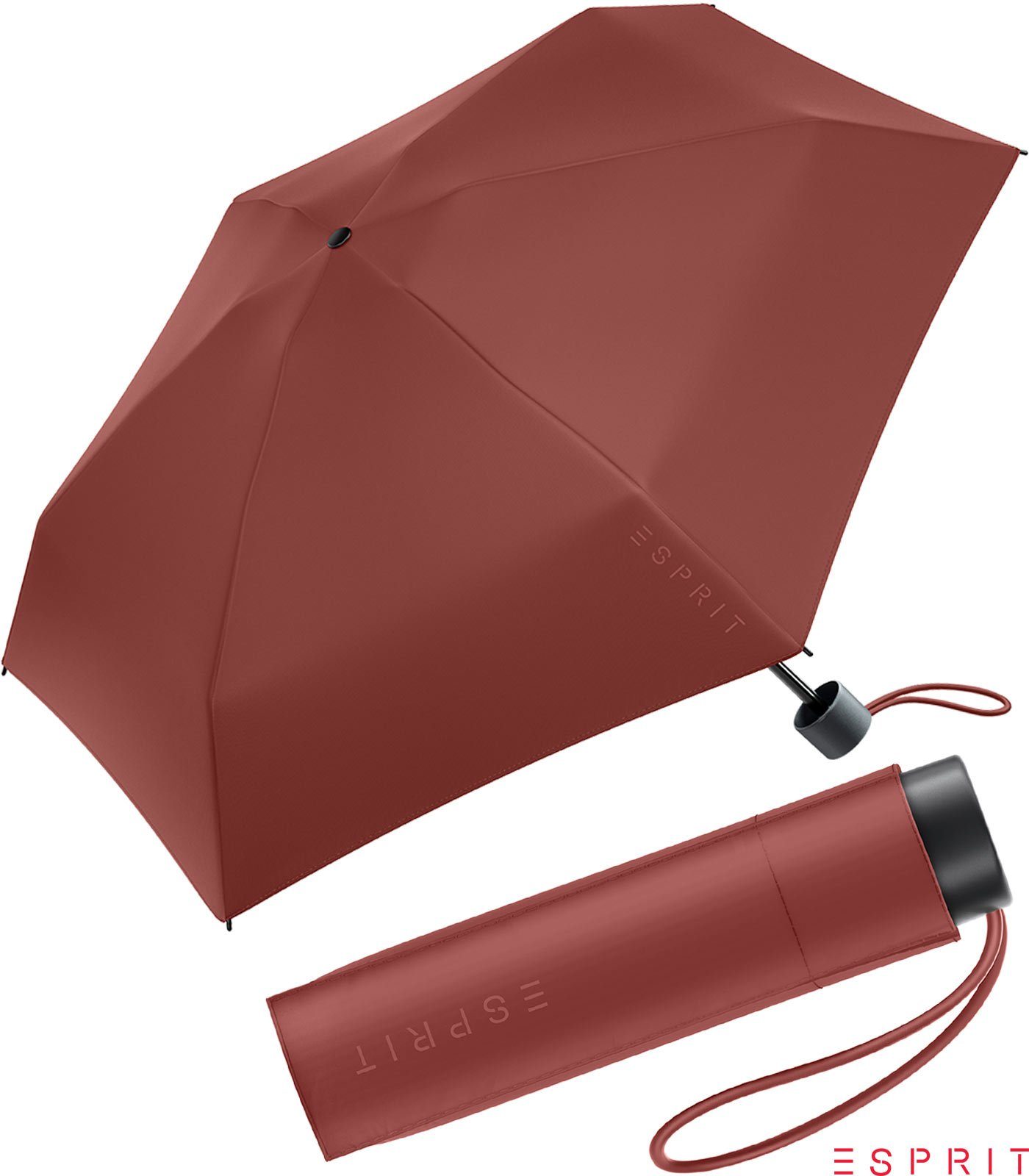 Esprit Taschenregenschirm Super Mini Damen Petito HW 2022 - russet brown, winzig klein, in den neuen Trendfarben braun