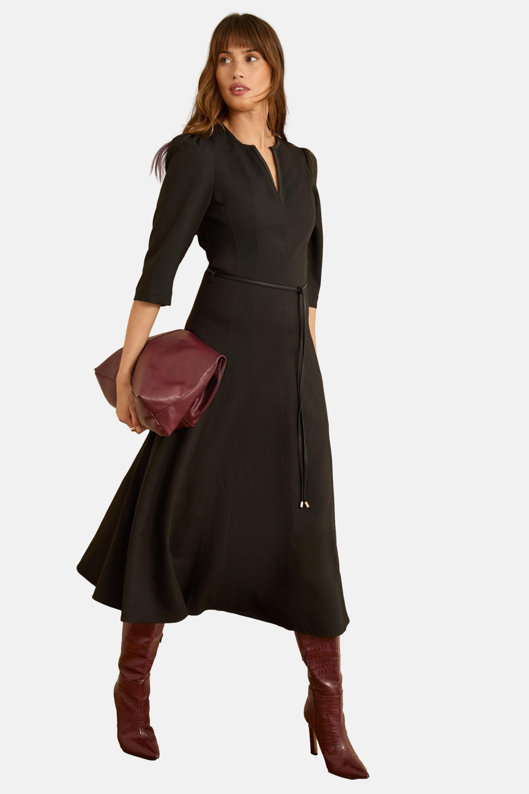 Love & Roses Midikleid Love & Roses Midikleid mit 3/4-Ärmeln und Gürtel (1-tlg)