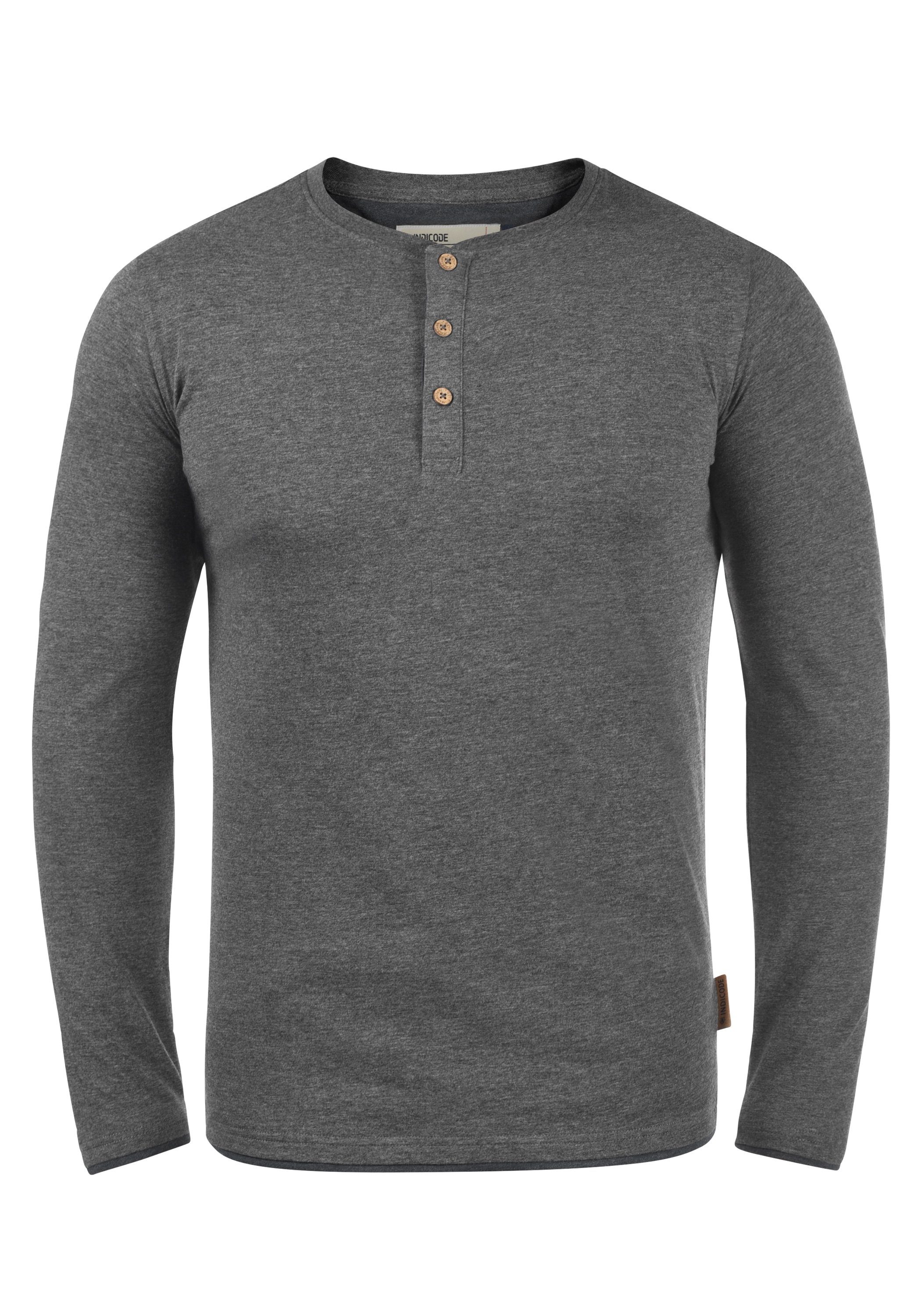 Indicode Rundhalsshirt IDGifford Longsleeve mit Knopfleiste Grey Mix (914)