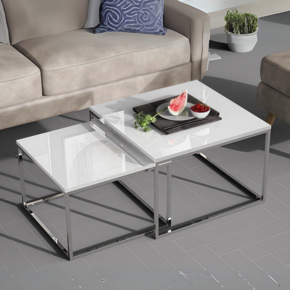 LebensWohnArt Couchtisch 2er Set Design Couchtisch MENTO weiss hochglanz 60 günstig online kaufen