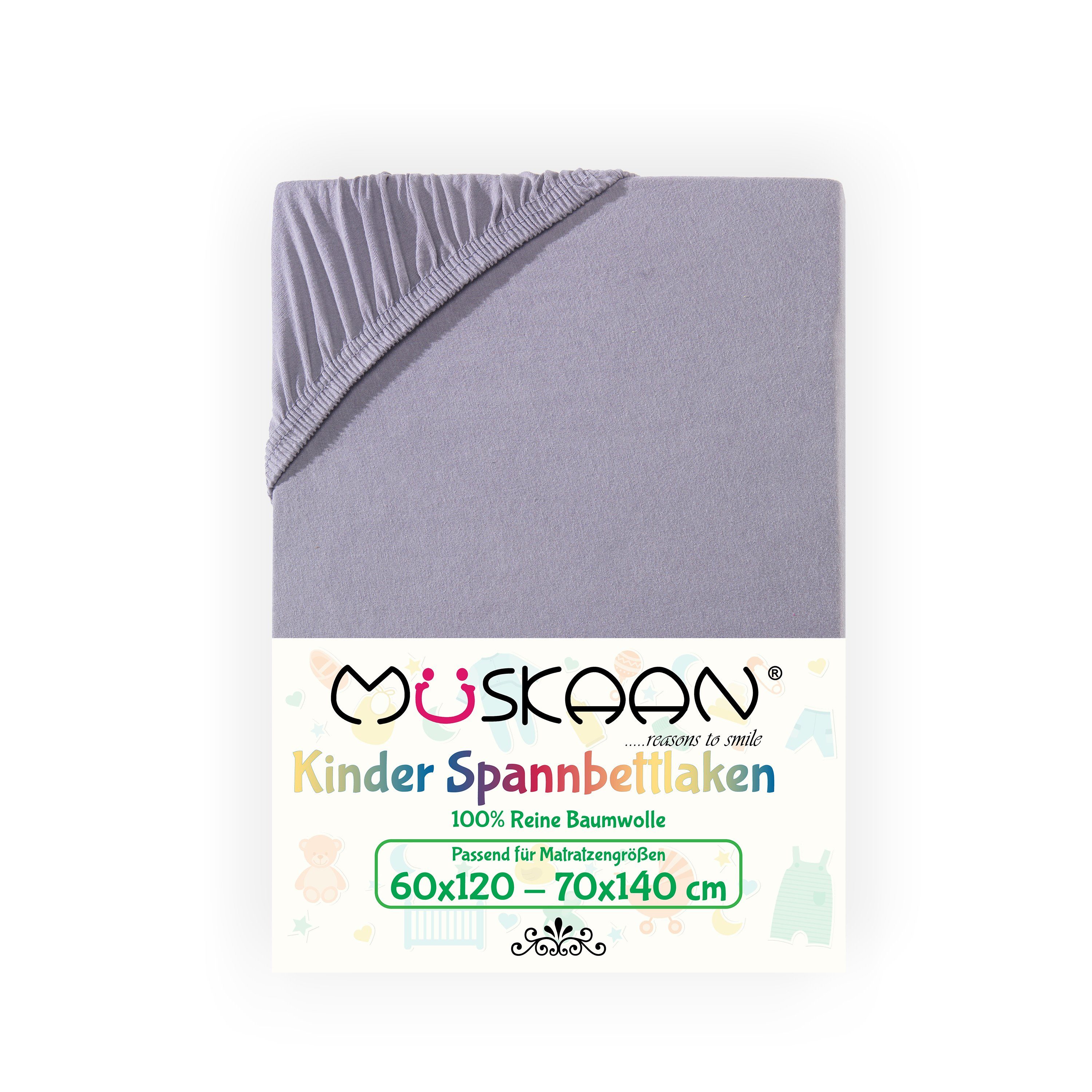 Müskaan Spannbettlaken Kinder Spannbetttuch 60x120 - 70x140 cm Bettlaken Tuch 100% Baumwolle, Jersey, Gummizug: Rundumgummizug, Matratzen Bezug bis 12cm Matratzenhöhe