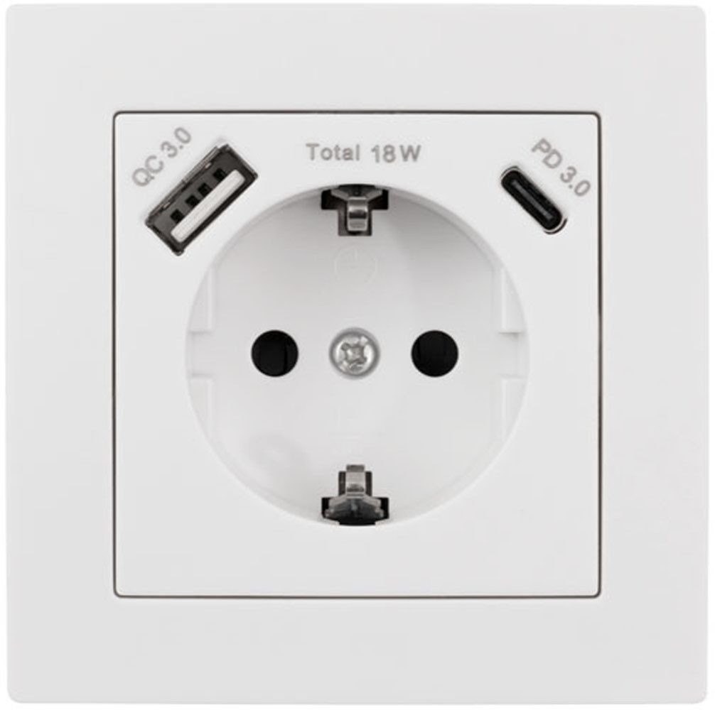 Lichtideen Schalter 7413 Einsatz Schukodose 250 Volt 16 Ampere + 2 x USB 18 Watt (Taster, Schalter, Anennendose, Steckdose mit USB lieferbar)