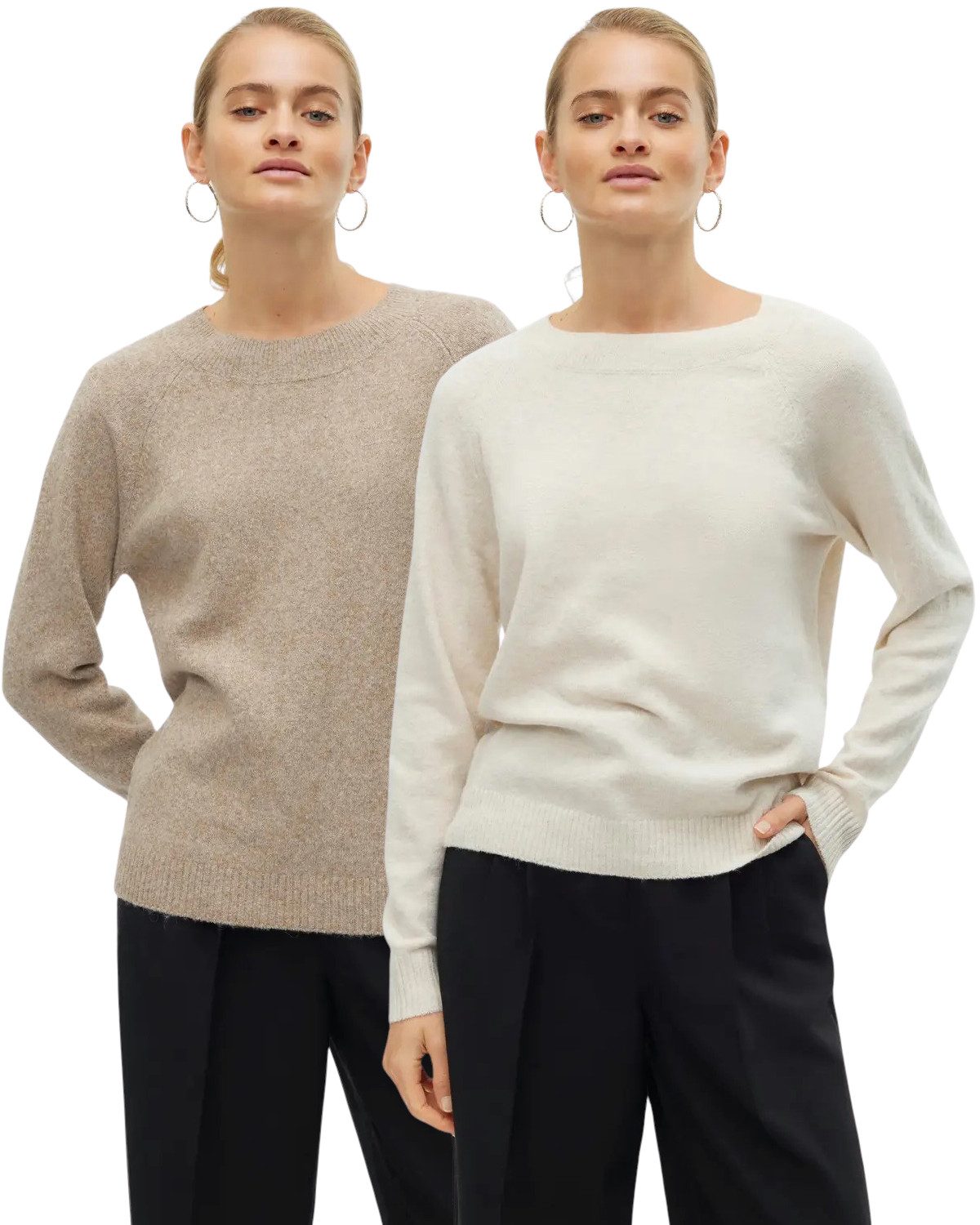 Vero Moda Rundhalspullover (2er-Set) Feinstrick Pullover basic unifarben für jeden Tag