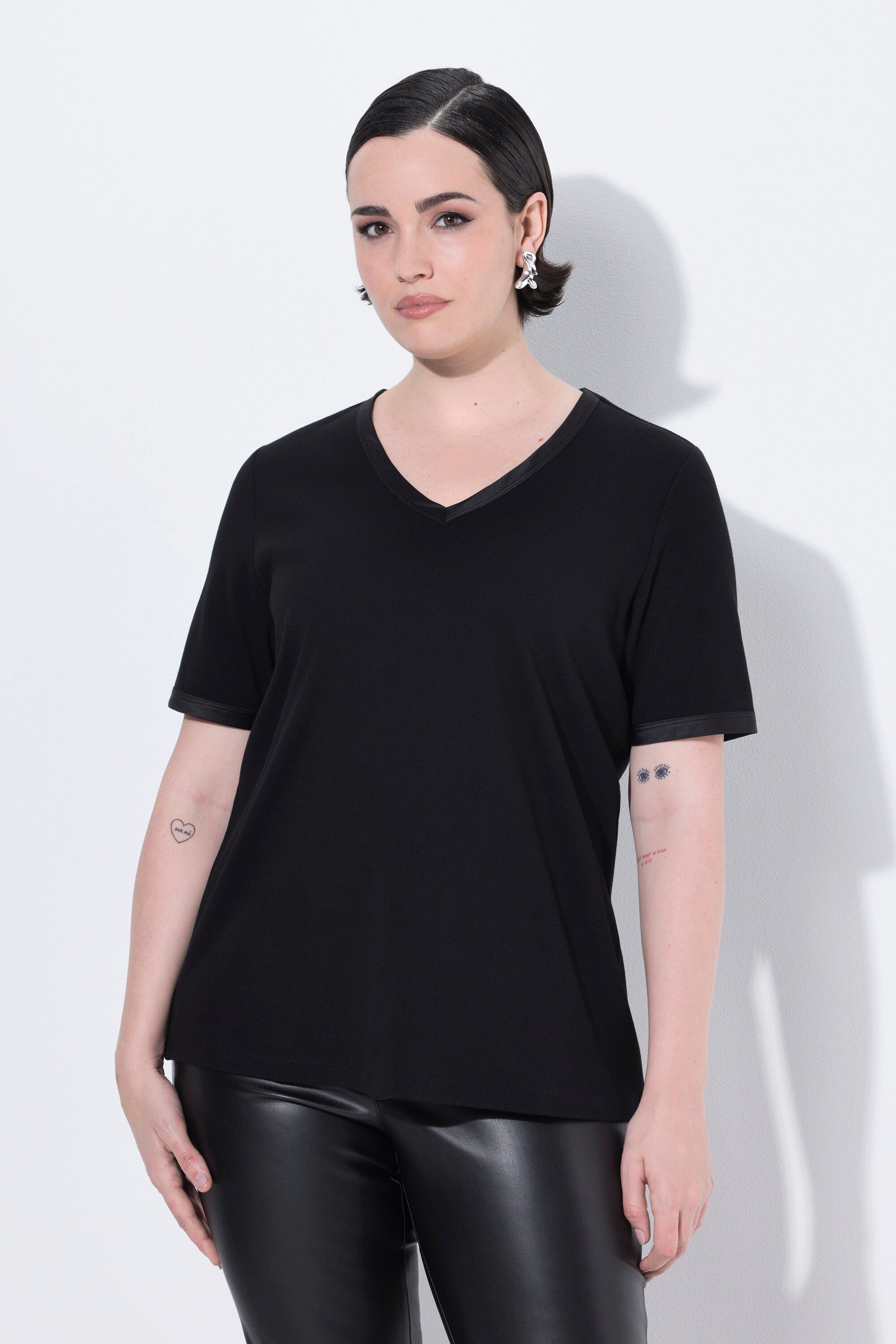 Ulla Popken T-Shirt T-Shirt Rippjersey Satinkante günstig online kaufen