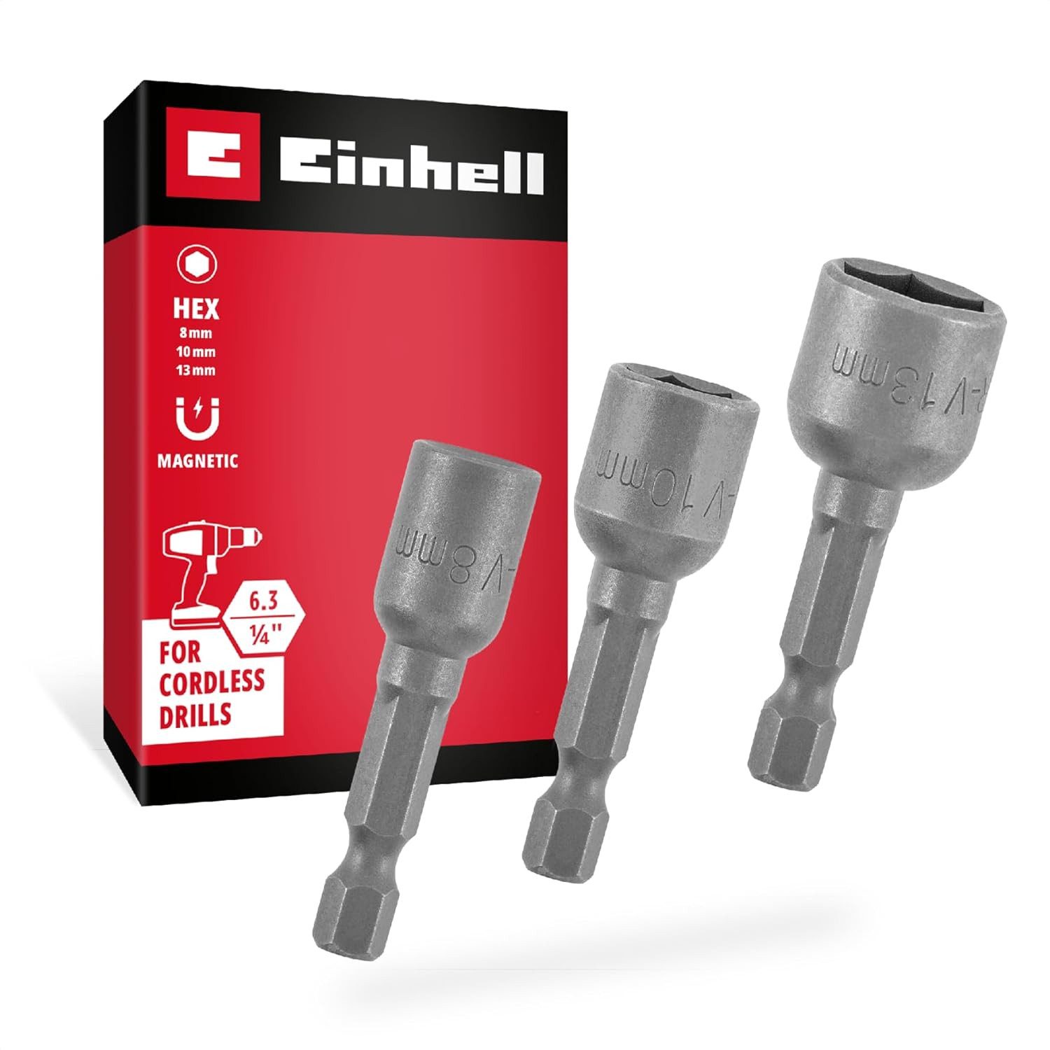 Einhell Werkzeugset, (3-tlg), Sechskant-Steckschlüssel-Set 3-tlg. (Magnetaufnahme, Chrom Vanadium, K