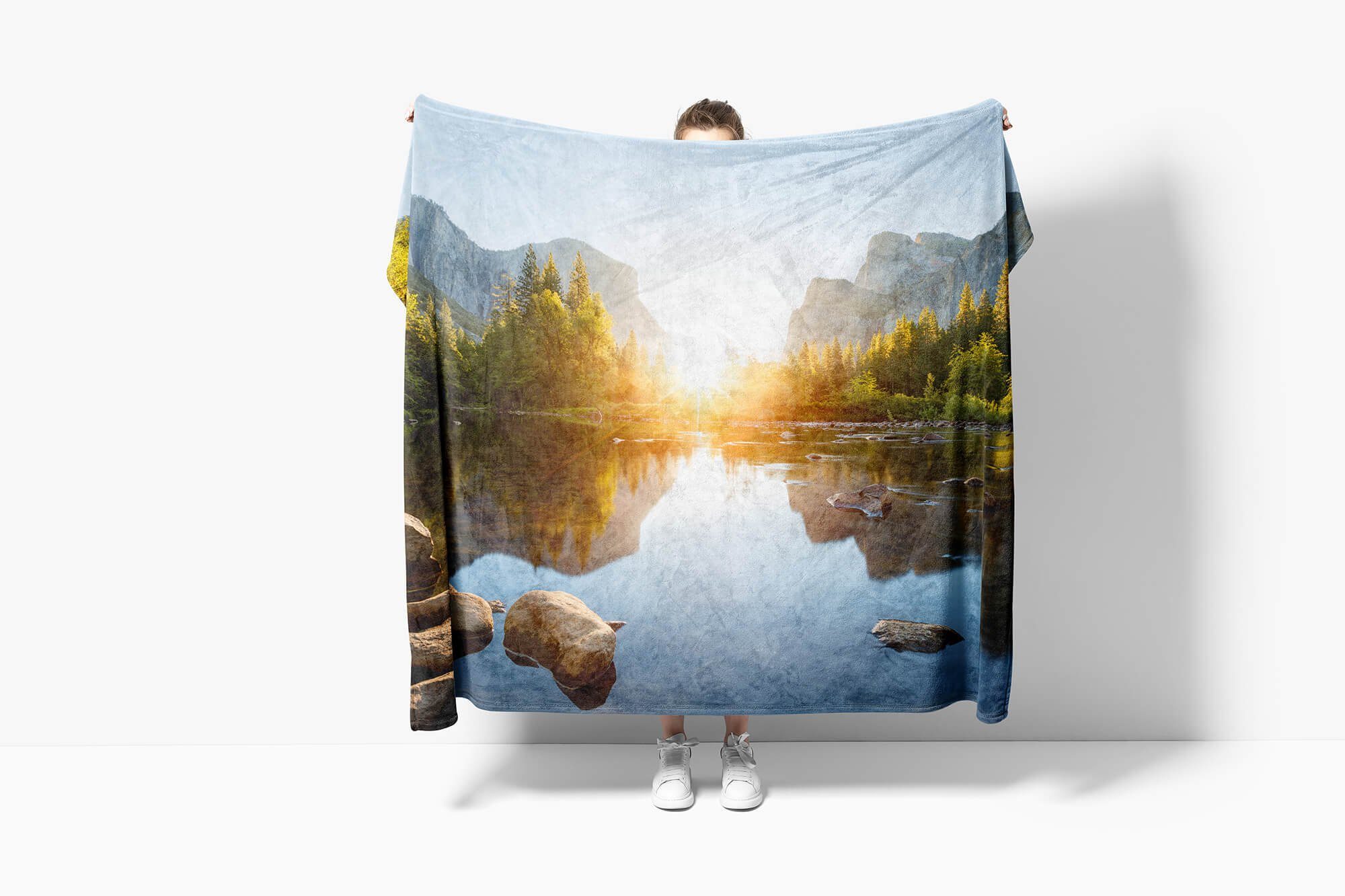 Strandhandtuch Bergsee Fotomotiv (1-St), Alpen Baumwolle-Polyester-Mix Handtücher Handtuch Sinus Sonnenun, Handtuch Berge Art Saunatuch Kuscheldecke mit