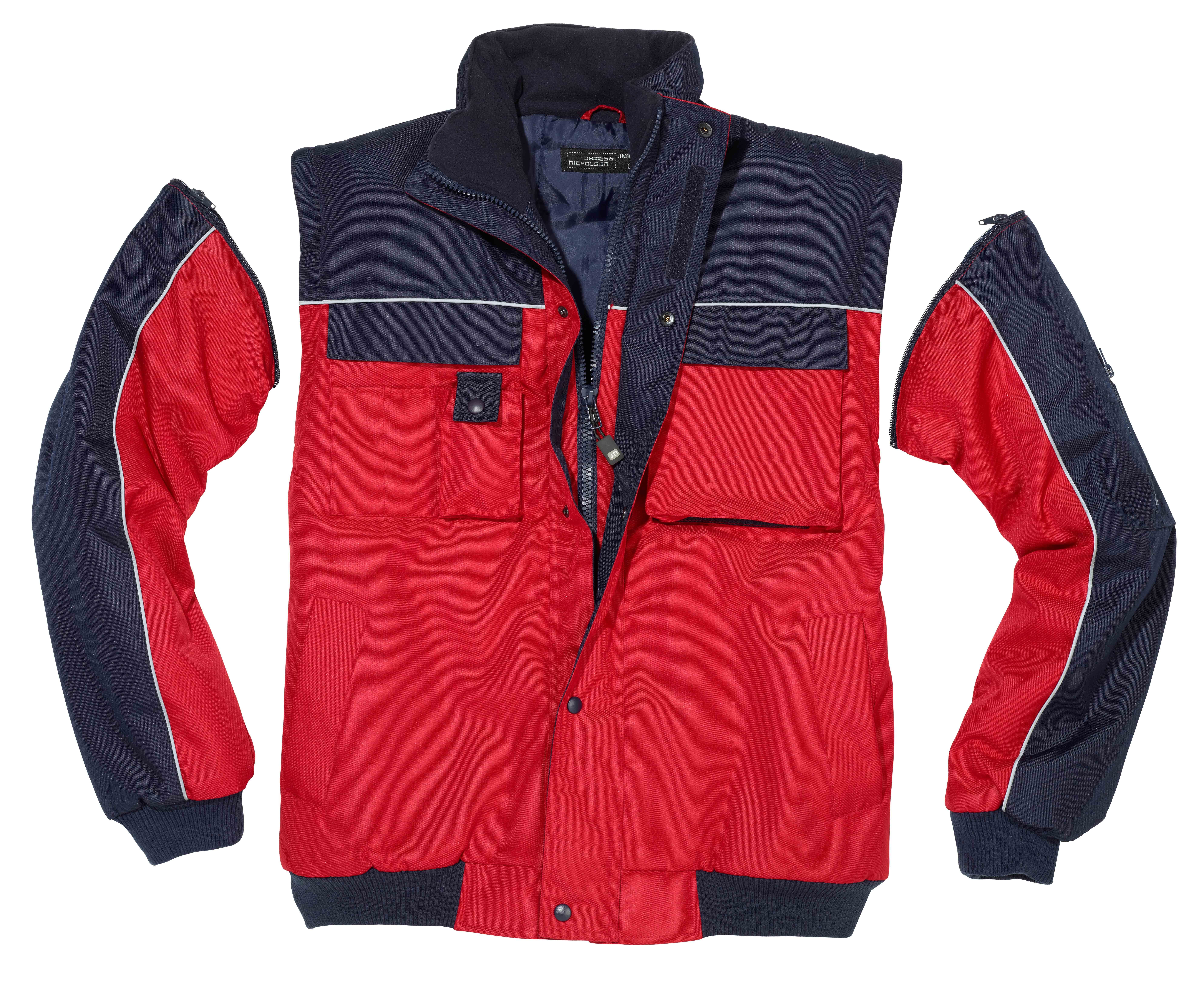 James & Nicholson Arbeitsjacke mit JN810 red/navy Ärmeln Robuste Workwear Jacket Arbeitsjacke abnehmbaren