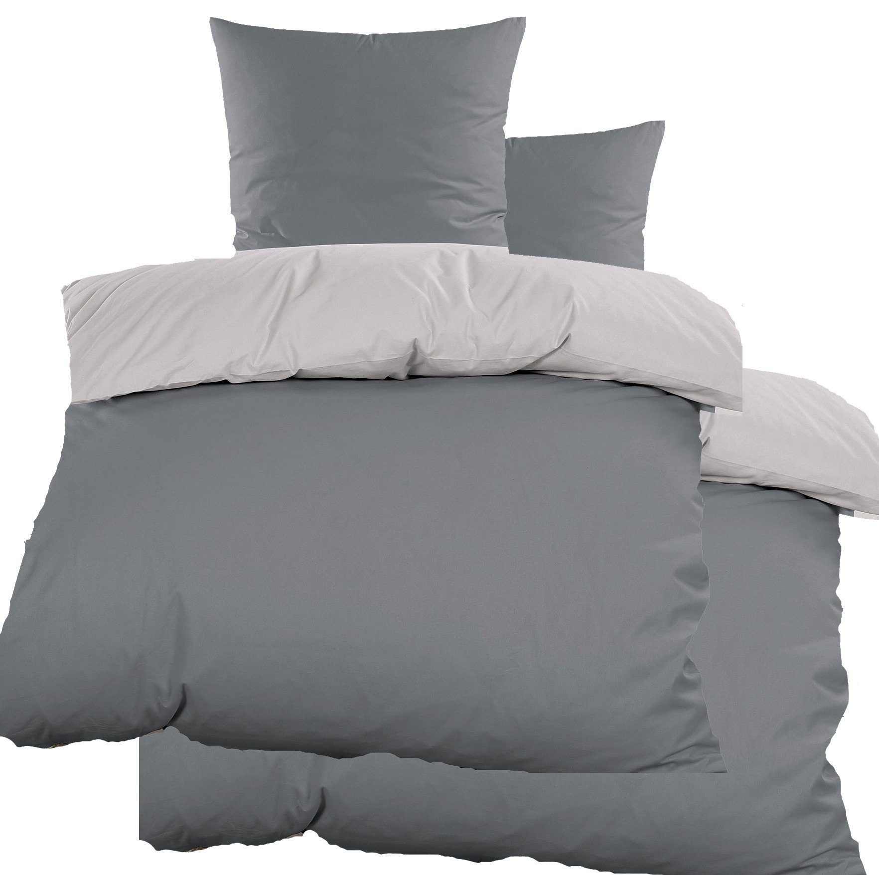 KH-Haushaltshandel Wendebettwäsche 4-tlg. Microfaser Wende Bettwäsche grau/ günstig online kaufen