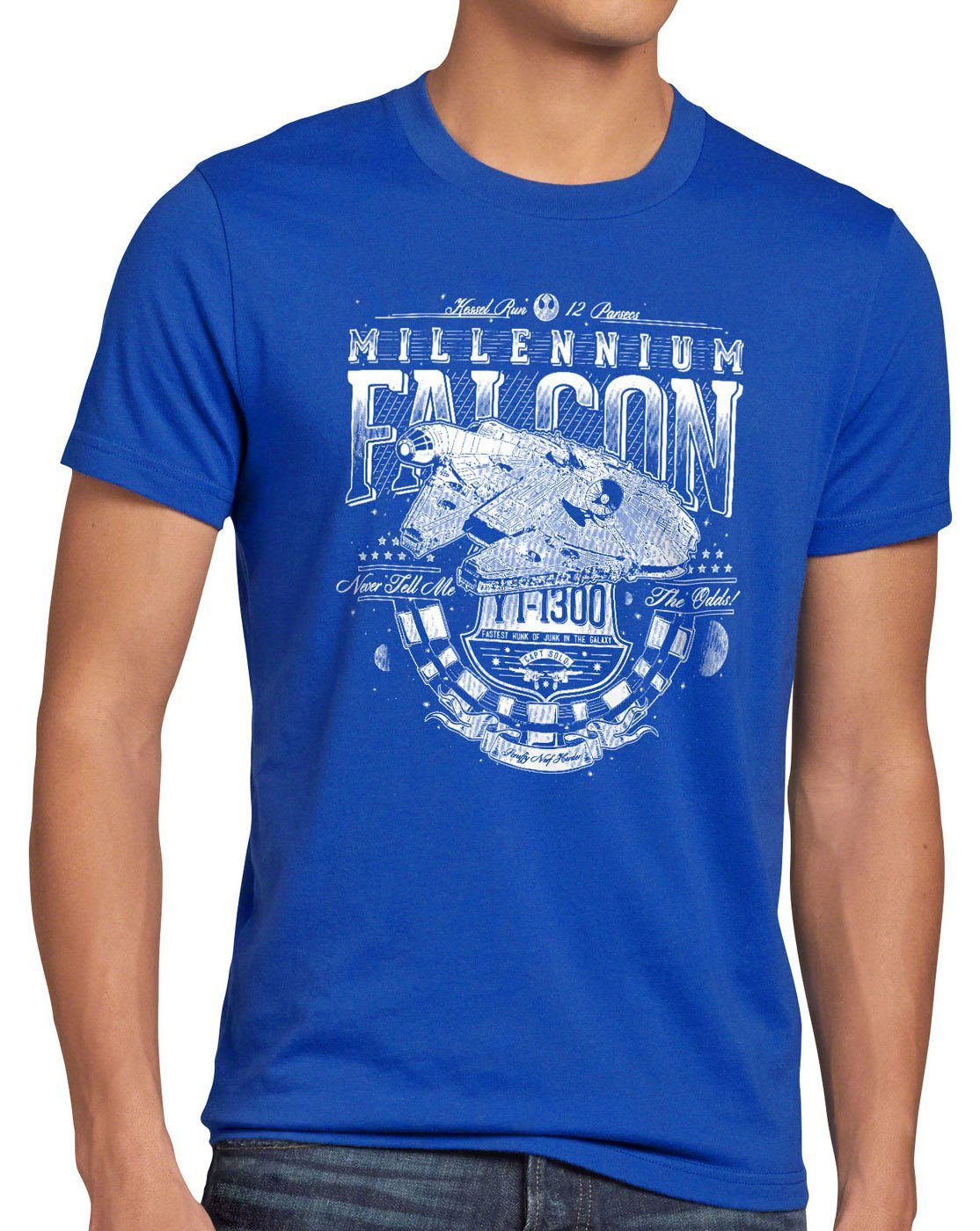 Parsec Herren falke falke sprung blau rasender Kossal-Flug T-Shirt 12 millenium Print-Shirt style3