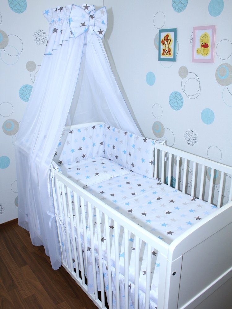 Babybettwäsche Baby Bettset - 6 teiliges Set mit Chiffon Himmel Bettwäsche Nestchen