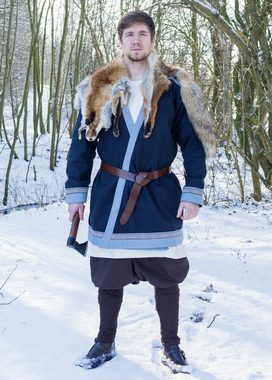 Battle Merchant Wikinger-Kostüm Klappenrock Bjorn, Wikinger-Mantel mit Borte, dunkelblau S