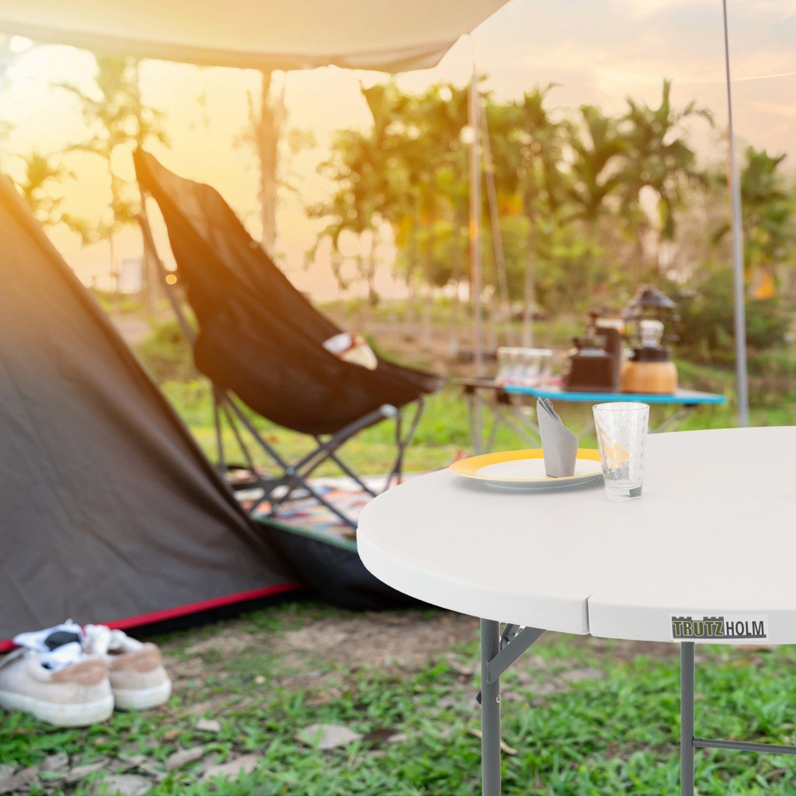 TRUTZHOLM Klapptisch rund Ø 120 cm Höhe 74 cm Stahlgestell Campingtisch Par günstig online kaufen