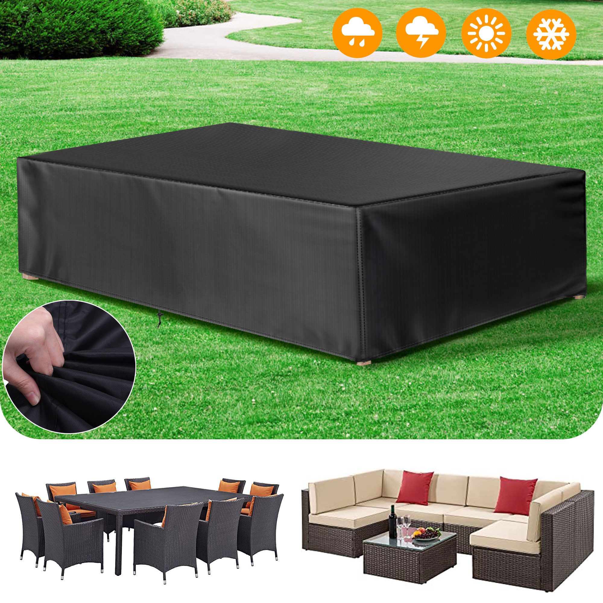 LMaxhome Gartenmöbel-Schutzhülle Abdeckhaube 420D Oxford Gewebe Wasserdicht Outdoor Patio Garten Lounge (180x120x74cm, 215x140x74cm, 228x165x74cm, 248x198x74cm, 270x180x90cm, 315x160x70cm, Premium Schutzhülle), Anti-UV Winterfest Regenschutz Abdeckplane f