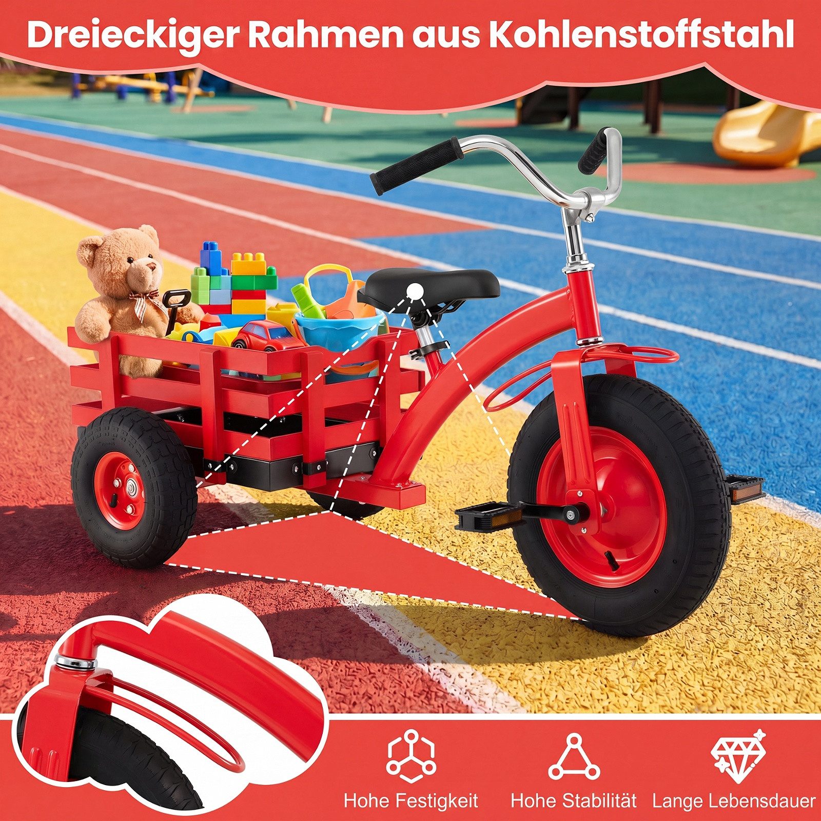 COSTWAY Dreirad, Kinderfahrrad mit verstellbarem Sitz, Lenker & Anhänger