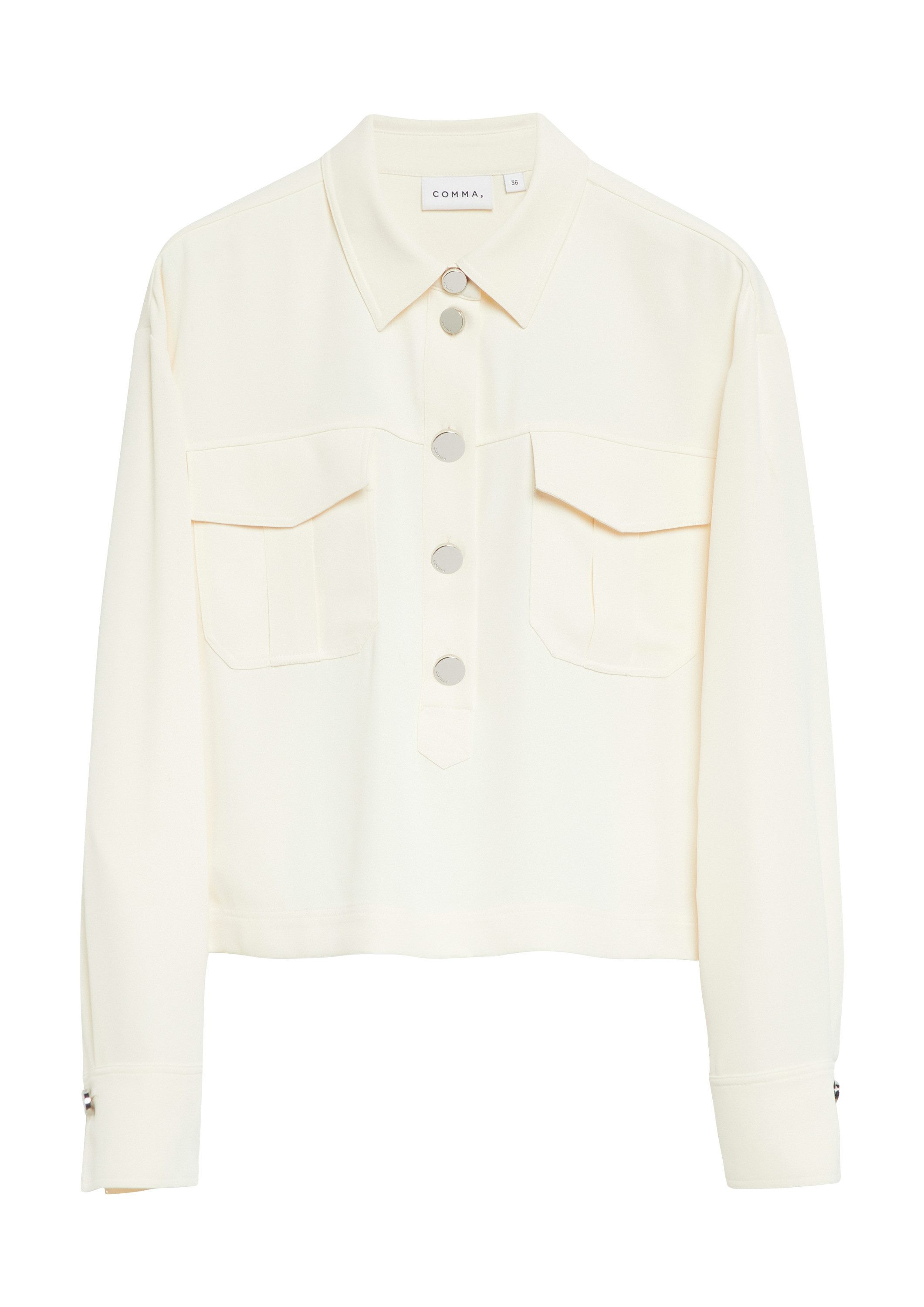 comma Langarmbluse Bluse Verkürzte Bluse mit Brusttaschen