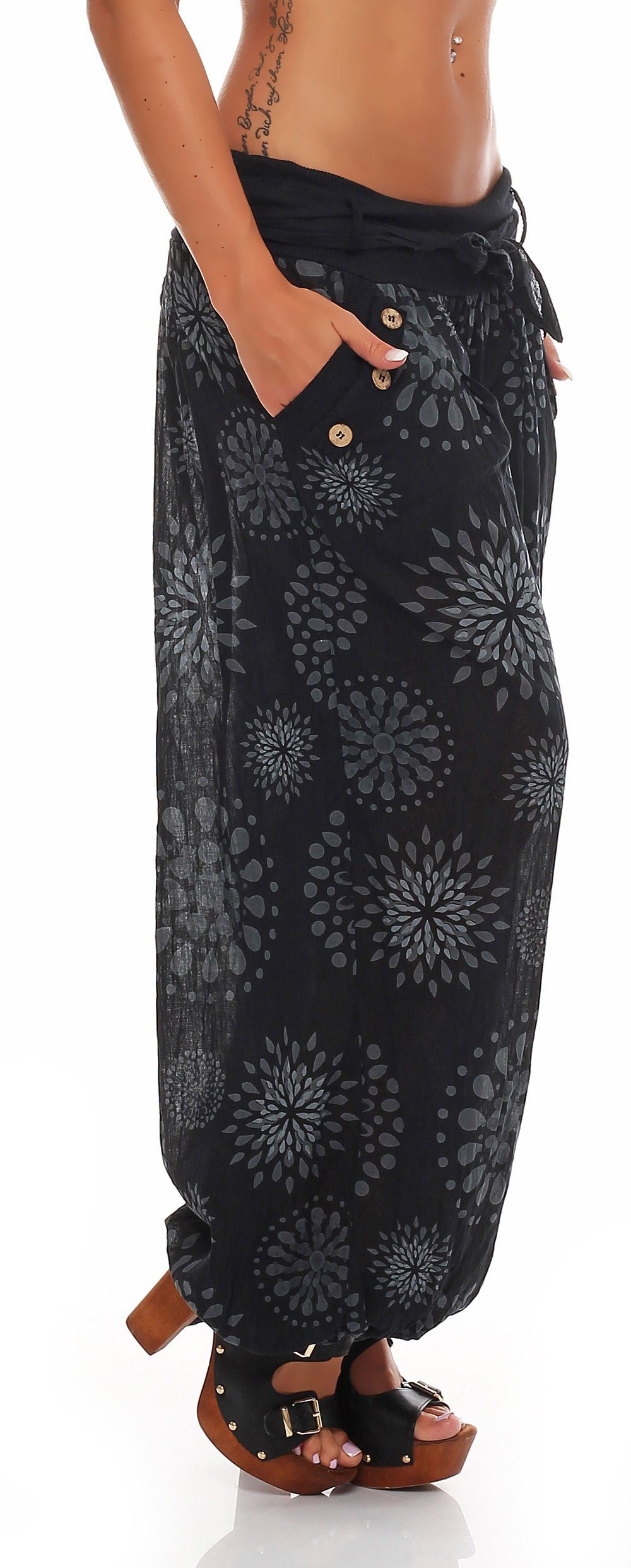 malito more than fashion Haremshose malito Damen Pumphose mit Print, leichte Stoffhose inkl. Gürtel, Pumphose Aladinhose mit Print Einheitsgröße