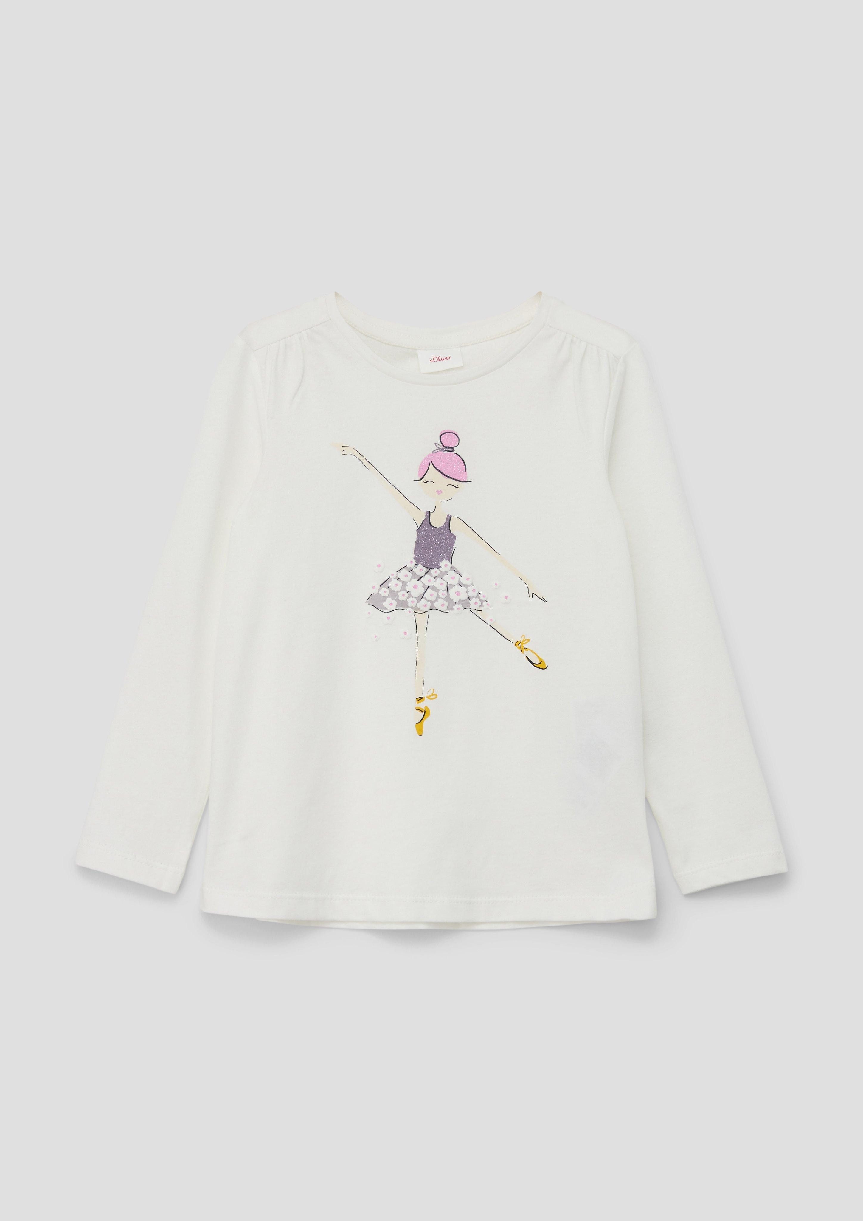 Langarmshirt Ausgestelltes Baumwollshirt mit Raffung und Glitzer-Print