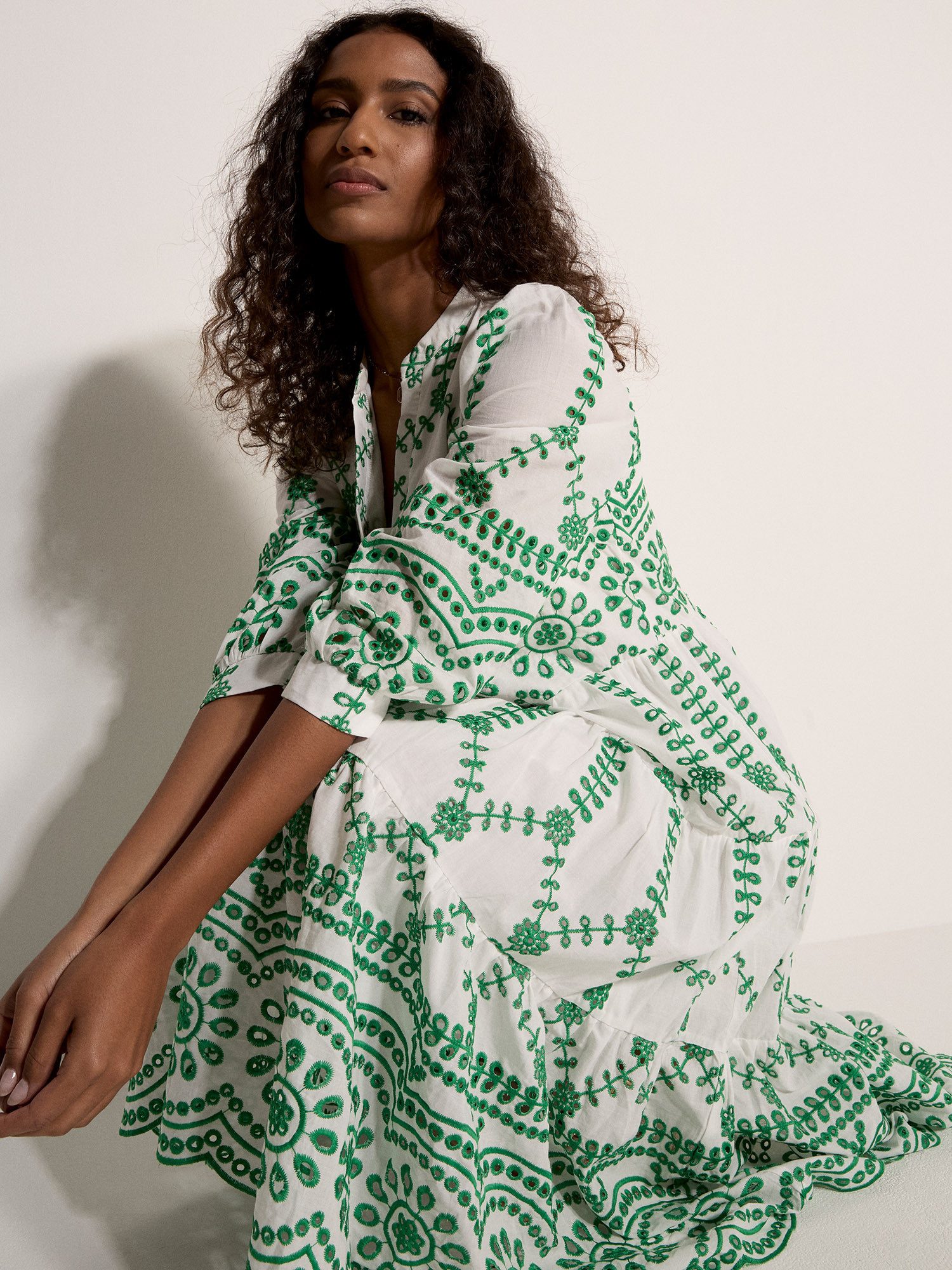 Apricot Spitzenkleid Midi-Kleid mit floraler Broderie Anglaise mit Stickerei