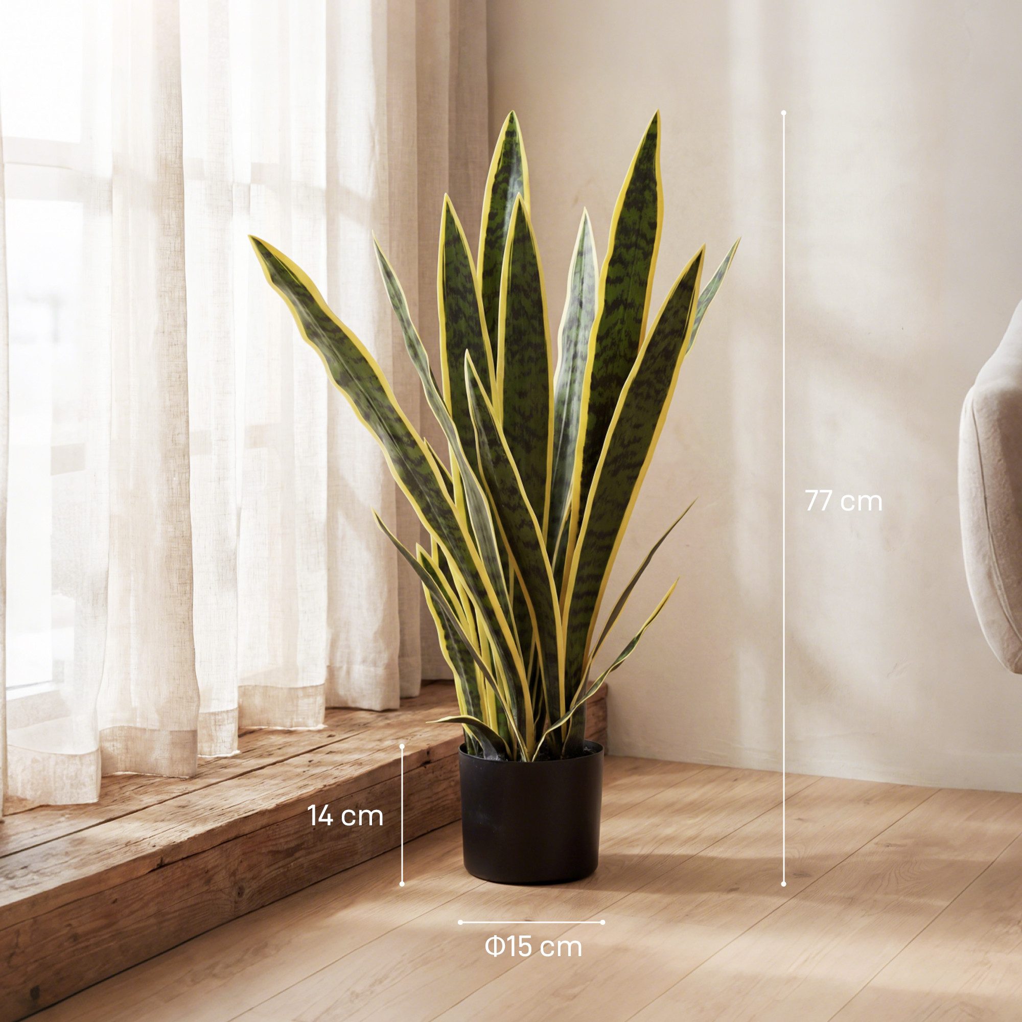 Kunstpflanze Künstliche Sansevieria, Pflanzen im Topf, Fake Plant wie echt Bogenhanf, Outsunny, Höhe 77 cm, 21 Blätter, biegsame Zweige, wartungsfrei – Bild 3 von 5
