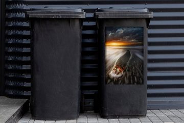 MuchoWow Wandsticker Sonnenuntergang - Wolken - Holz (1 St), Mülleimer-aufkleber, Mülltonne, Sticker, Container, Abfalbehälter