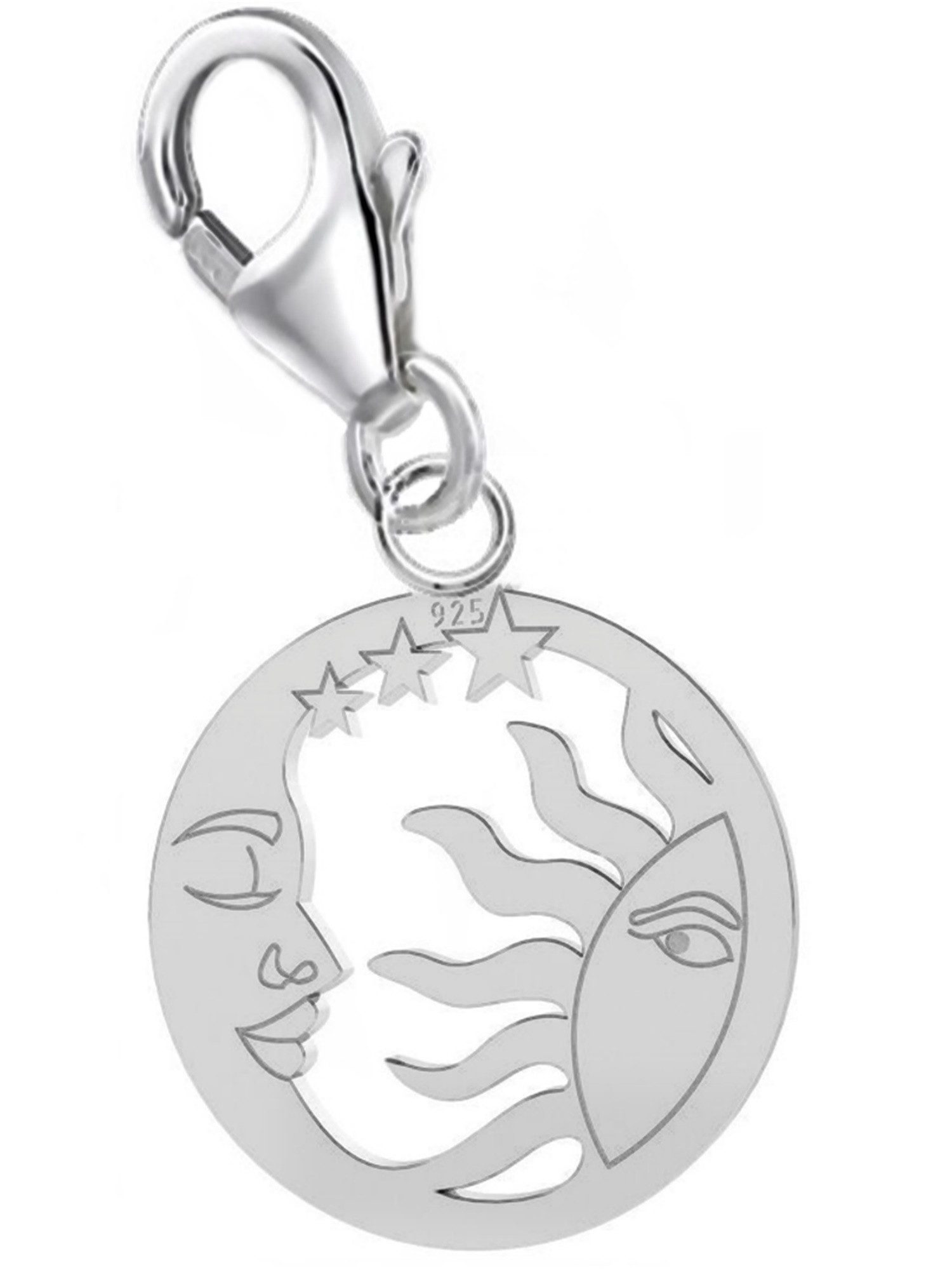 Goldene Hufeisen Charm Sonne Sonne Mond Sterne Karabiner Charm Anhänger 925 Silber (inkl. Etui), für Gliederarmband oder Halskette