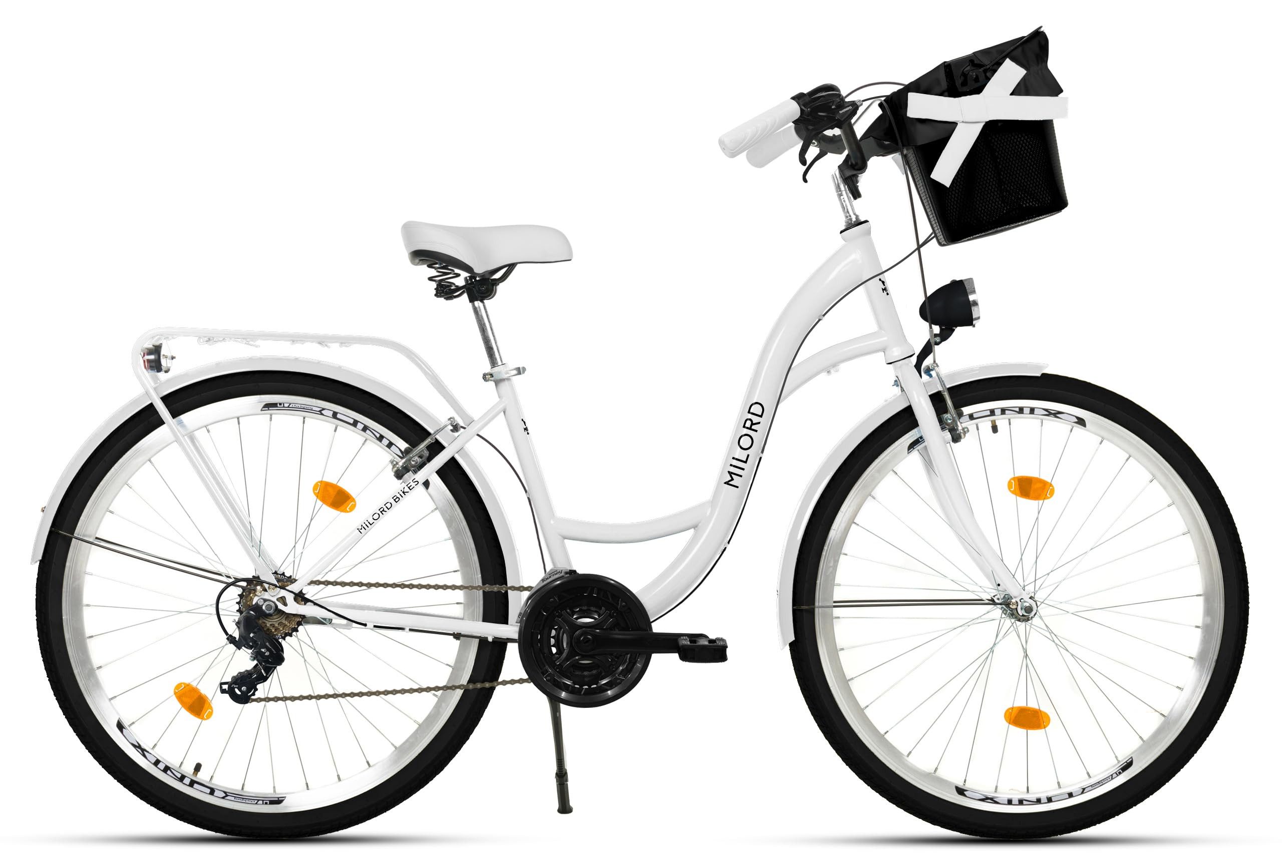 Milord Cityrad Damenfahrrad Citybike Mit Metallkorb Fahrrad, 26/28 Zoll, 21-Gang, 21 Gang, (Fahrradständer, Gepäckträger, Klingel, Korb, Kotflügel)