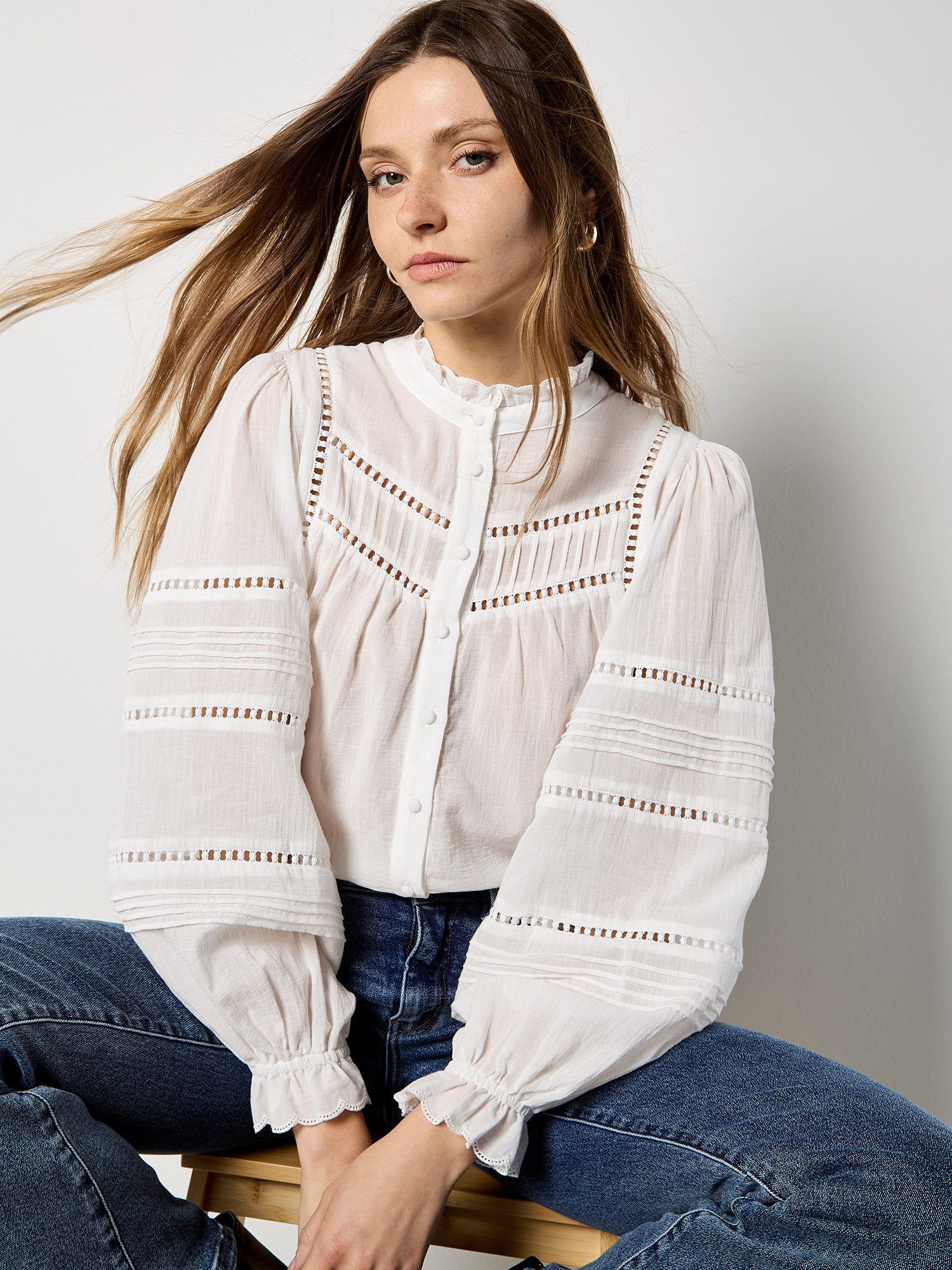 Apricot Rüschenbluse Spitzenbluse mit Rüschen Spitze