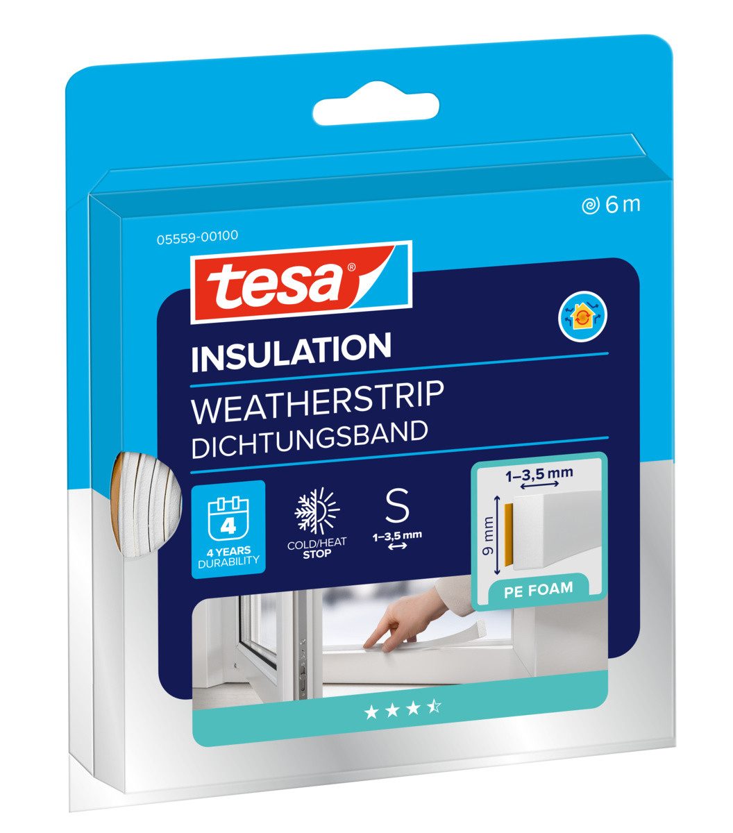 tesa Dichtband INSULATION Dichtungsband S - PE-Schaumstoffdichtung zum Isolieren (1-St) zum Isolieren von Spalten im Haushalt, selbstklebend