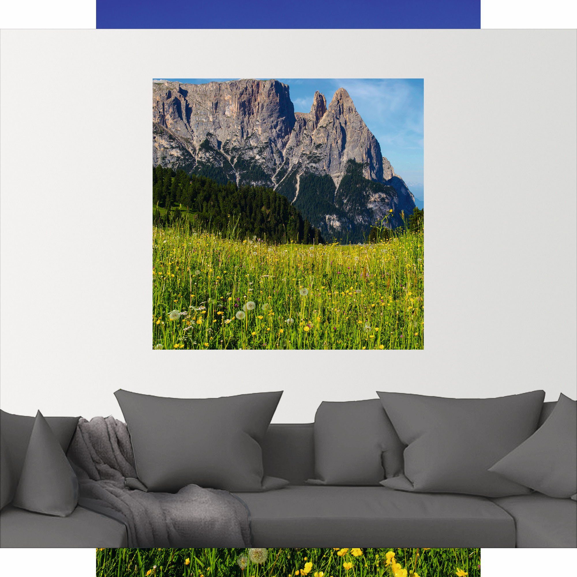 Artland Wandbild Alpenbilder & als der Blumenwiese Seiser St), Alubild, Wandaufkleber oder Berge Poster in (1 Größen Alm versch. auf Südtirol, Leinwandbild