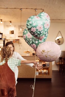 partydeco Luftballon, Folienballon Herz mit Blumen 35cm grün rosa