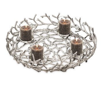 EDZARD Adventskranz Porus XL, (58 cm) Kerzenhalter für Stumpenkerzen, Adventsleuchter als Weihnachtsdeko für 4 Kerzen á Ø 8 cm, Kerzenkranz als Tischdeko mit Silber-Optik, vernickelt