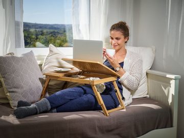 Casaria Laptoptisch (1-St), aus Bambus Höhenverstellbar mit Schublade und Lüftungslöcher Neigbar