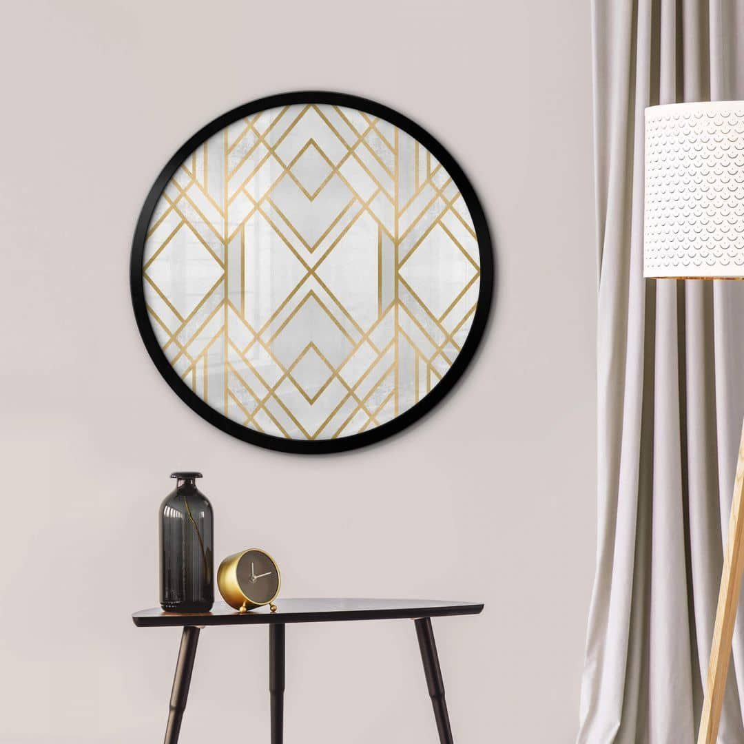 K&L Wall Art Poster Wandbild Poster Rund Grafik Fredriksson Art Deco Goldene Geometrie, Wohnzimmer geometrisch modern, moderne Wandbilder fürs Wohnzimmer Wandposter inspirierende Boho Deko