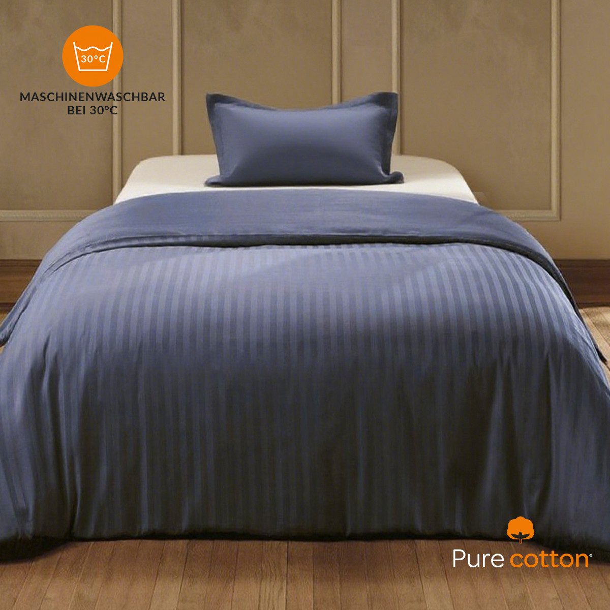 Pure cottom Bettwäsche Satin-Bettwäsche dunkelblau, Baumwoll-Satin, verschiedene Größen