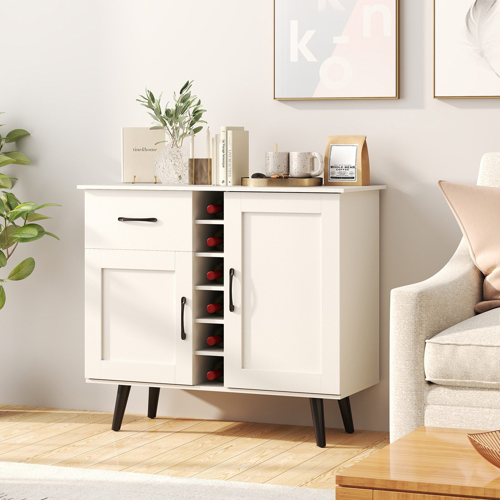 COSTWAY Weinschrank Buffetschrank mit 6-Flaschen Weinregal, verstellbare Re günstig online kaufen