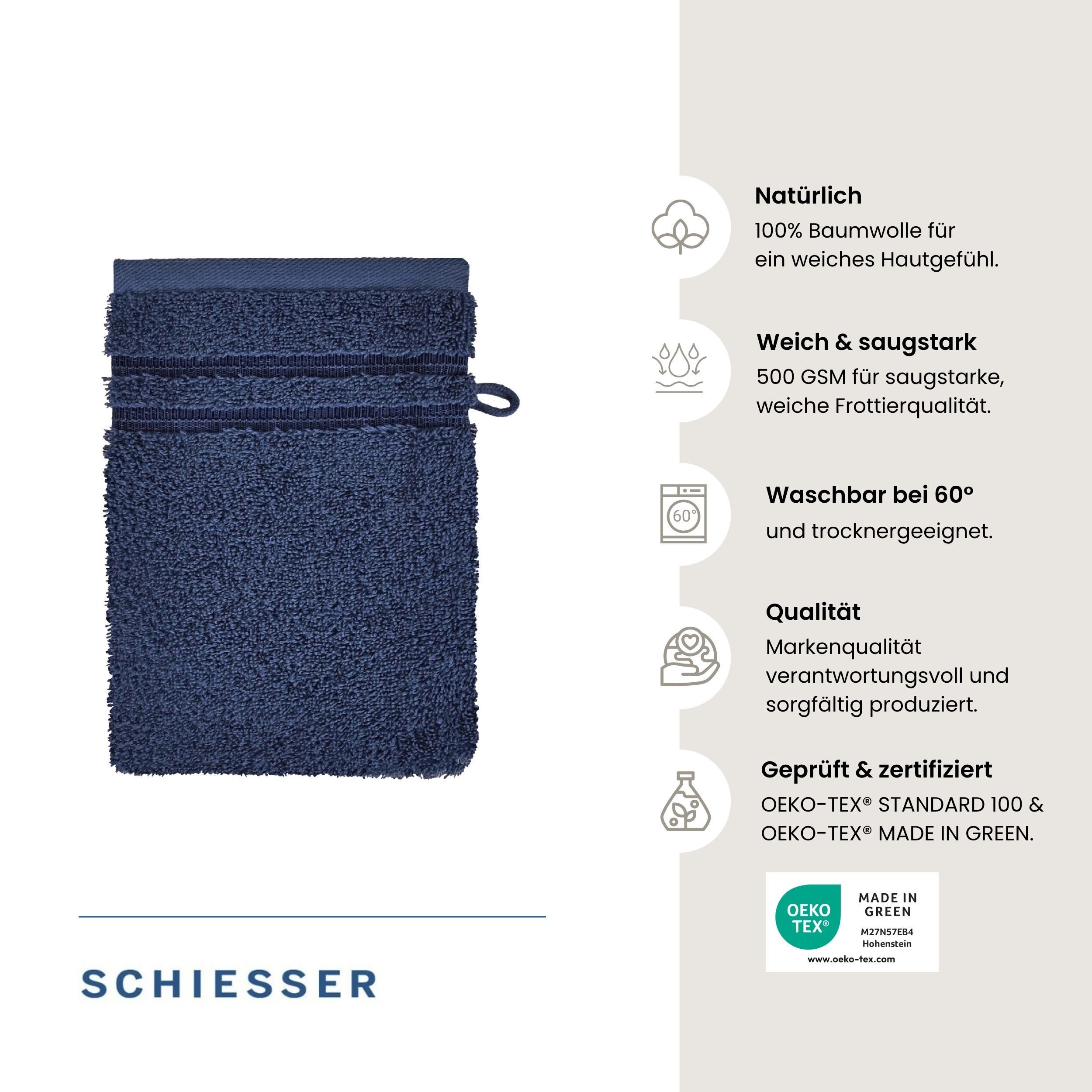 Schiesser Waschhandschuh Milano Waschhandschuh-Set aus weicher Baumwolle in Frottier-Qualität, (5-St), mit Webbordüre – Bild 2 von 5