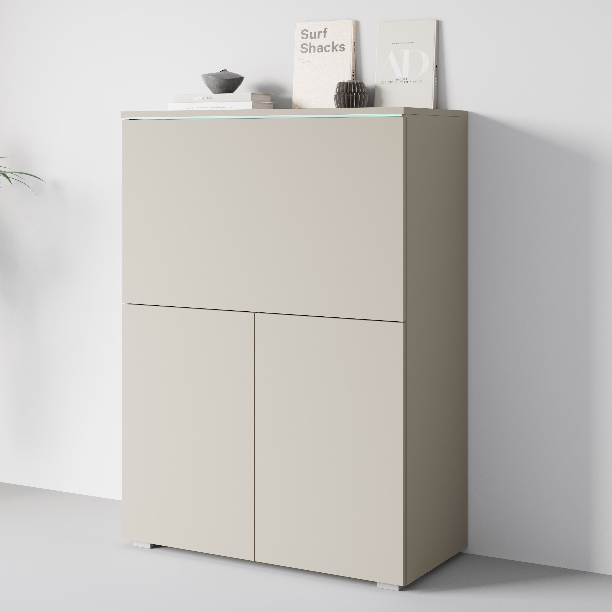 INOSIGN PC-Schrank Vera, Sekretär, Home-Office-Schreibtisch (1 St), Multifunktional mit Stauraum, klappbare Tischfläche, LED, B 90 cm