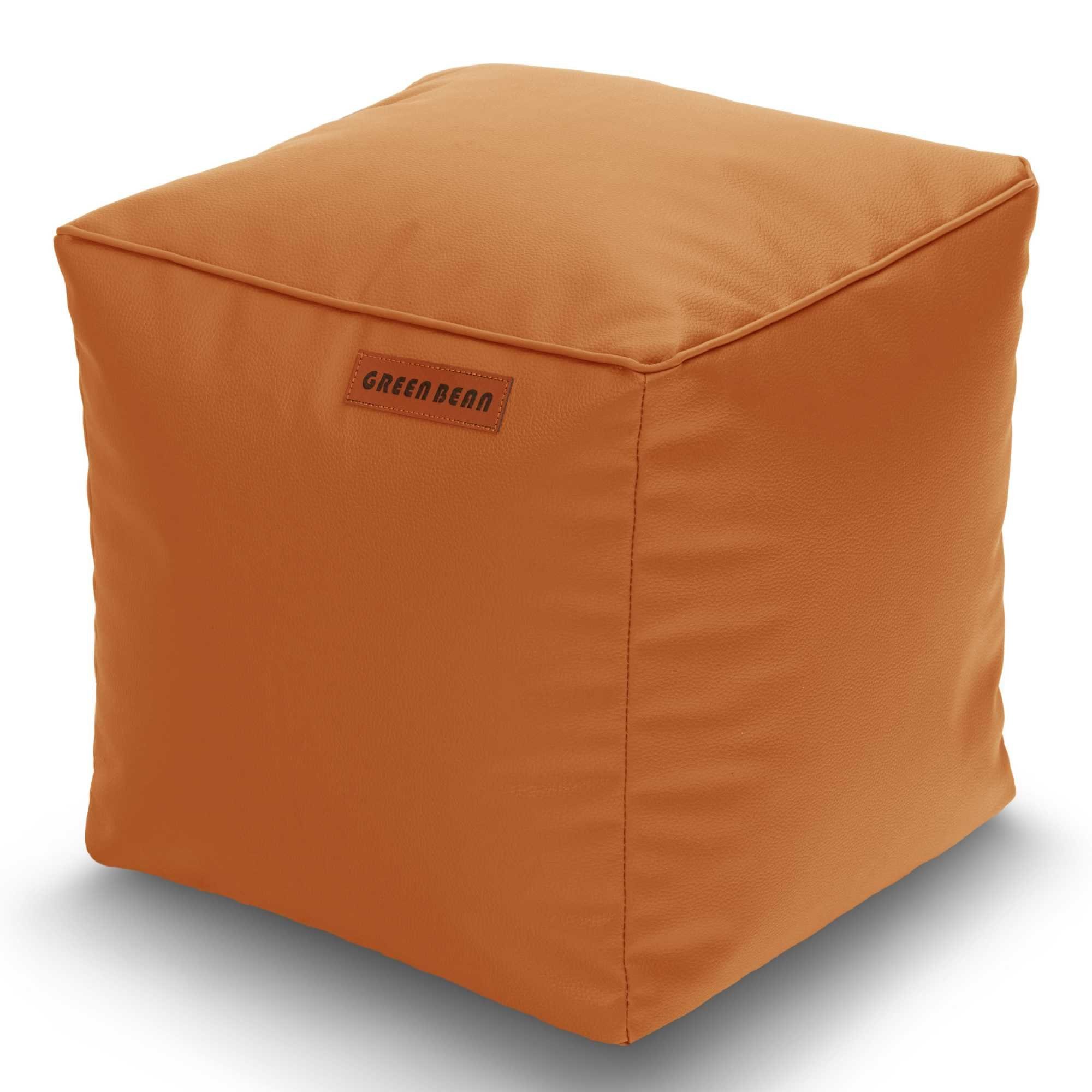 Green Bean Pouf Sitzpouf aus Kunstleder in 3 Farben (40x40x40cm EPS Perlen befüllt, abwaschbarer Bezug, Indoor & Outdoor), Sitzwürfel Sitzkissen Hocker Sitzhocker Cognac