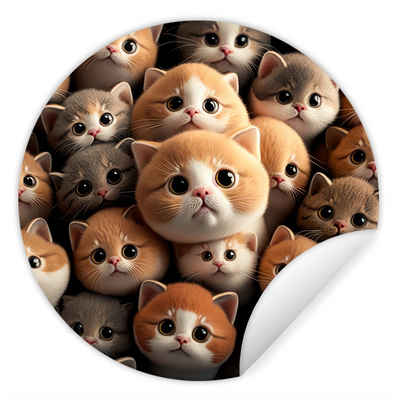 MuchoWow Wandsticker Katzen - Haustiere - Kätzchen - Design - Jungen - Mädchen (1 St), Runde Aufkleber für Kinderzimmer, Babyzimmer, Einteilig, Selbstklebend