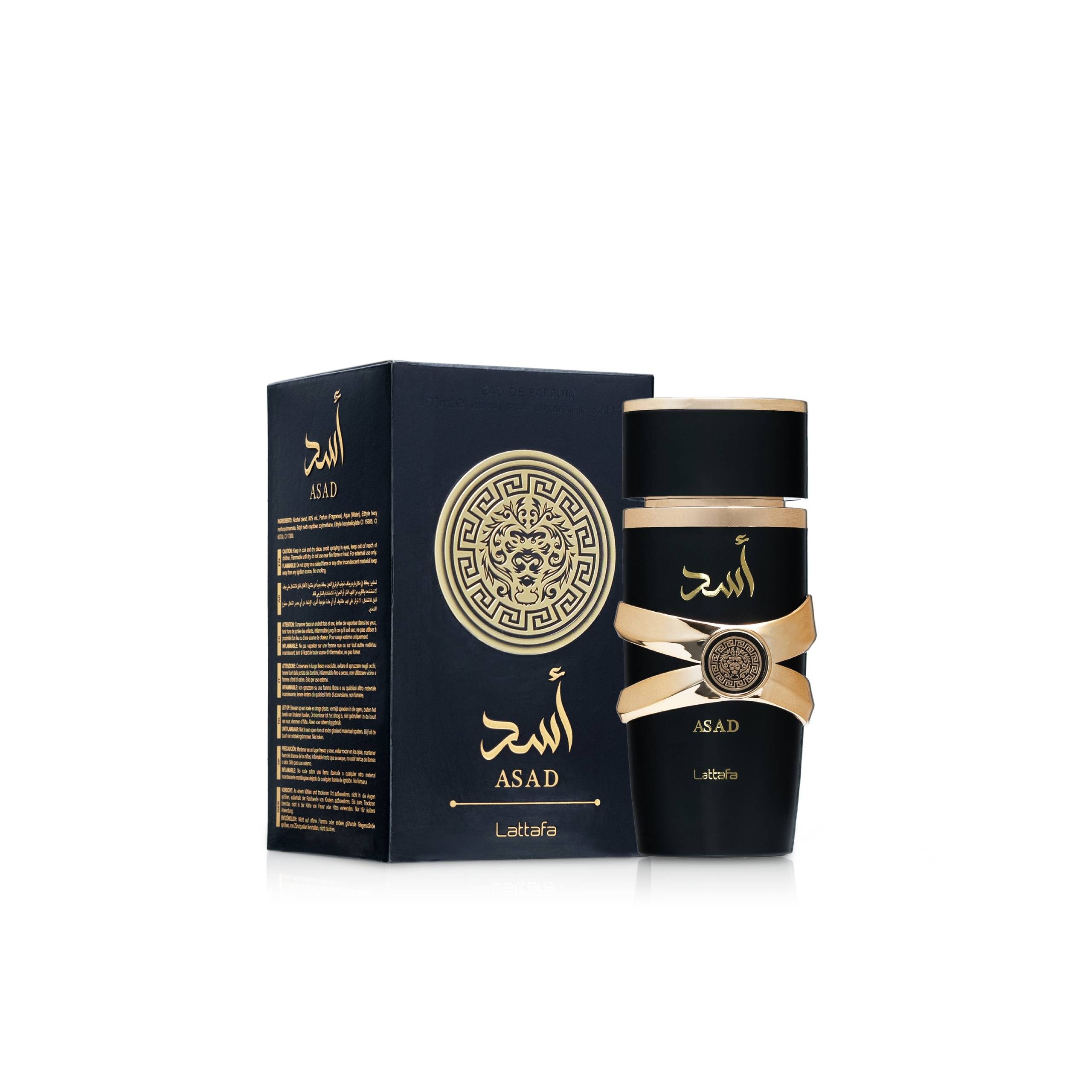 Lattafa Eau de Parfum Herren Düft, Men's Asad Eau De Parfum Spray 3.4 oz Fragrances, Glasflakon