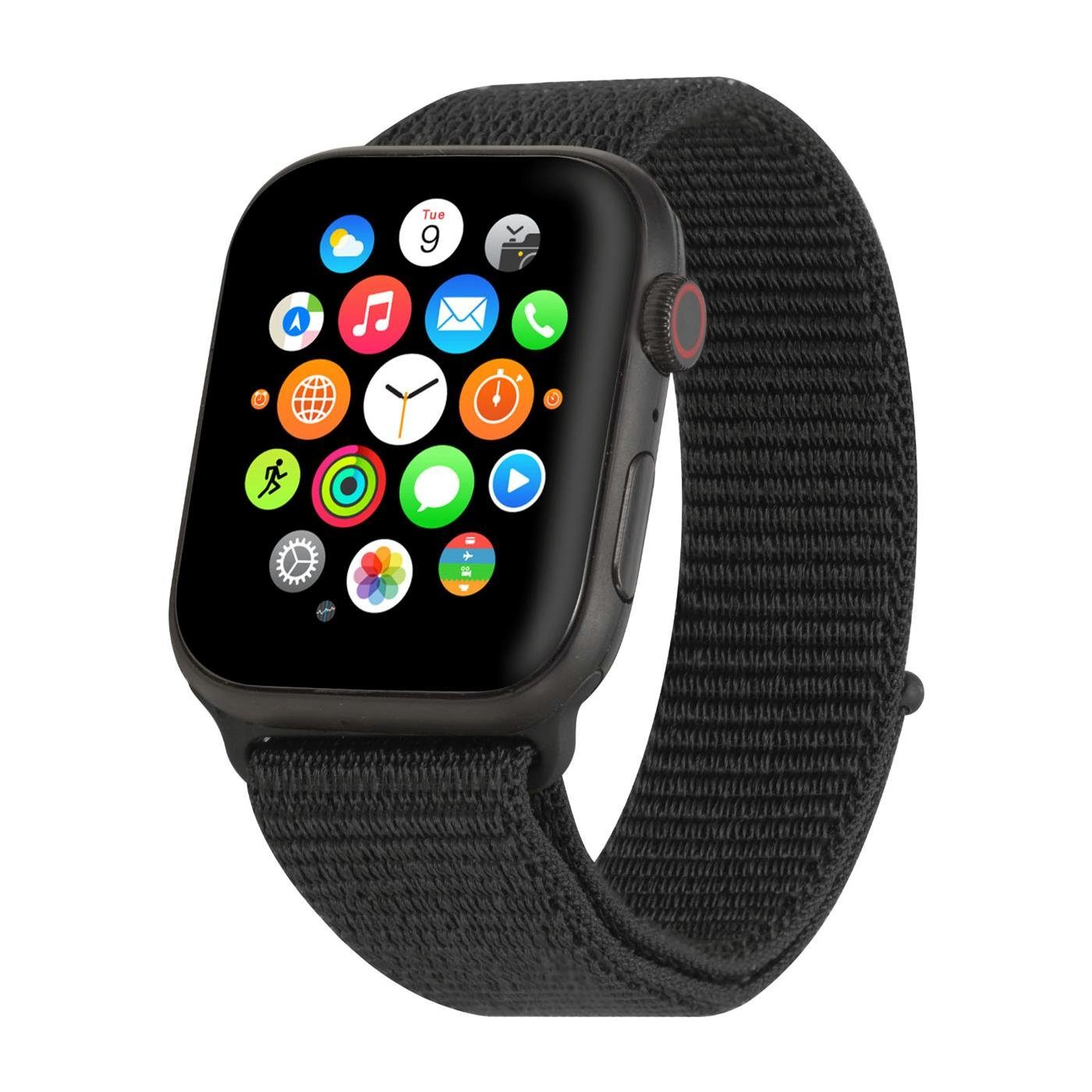 CoolGadget Smartwatch-Armband für Apple Watch Serie 7 mit 41mm Gehäuse, Stoff Uhren Nylon Band Ersatz mit Klettverschluss Schwarz