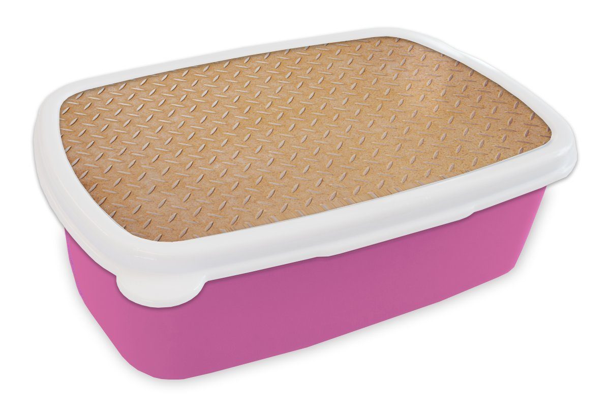MuchoWow Lunchbox Metallplatte mit rostiger Struktur, Kunststoff, (2-tlg), Brotbox für Erwachsene, Brotdose Kinder, Snackbox, Mädchen, Kunststoff rosa