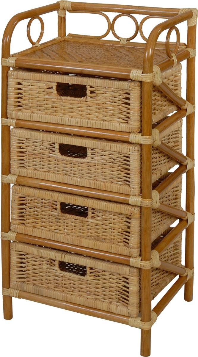 Krines Home Badregal Rattan Rattan Badregal Schubladen, Kommode Regal Standregal 4 Handgearbeitet Honig mit Korb